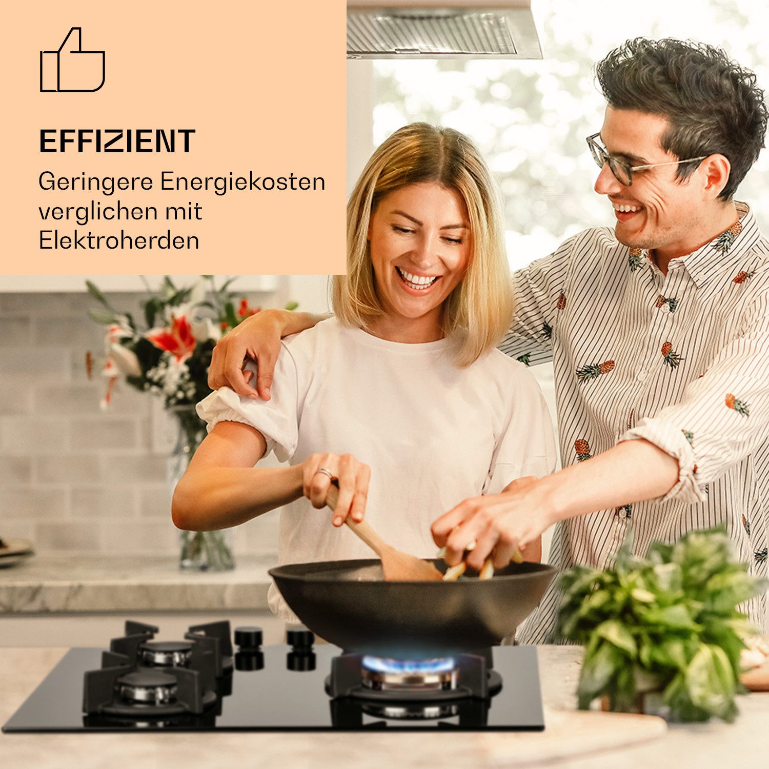 Klarstein Gas-Kochfeld Goldflame 3, Einbau Gas Kochfeld 3 Platten Herdplatte Kochplatte Einbaukochfeld