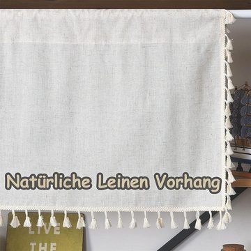 Vorhang Kurze Scheibengardine Vorhang Leinen, Polyester Gardinen mit Quasten., GelldG