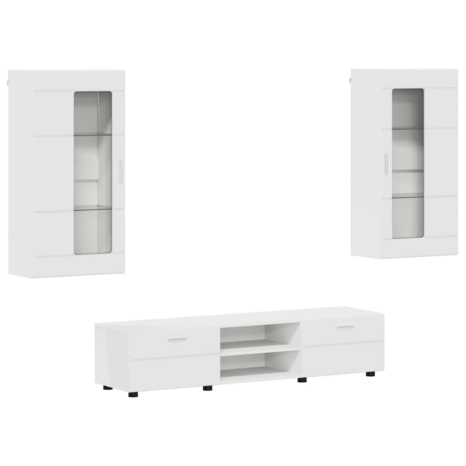 vidaXL Wohnzimmer-Set TV-Schrankset mit Schubladen FLORIN 3 pcs Weiß Holzwerkstoff, (3-St)