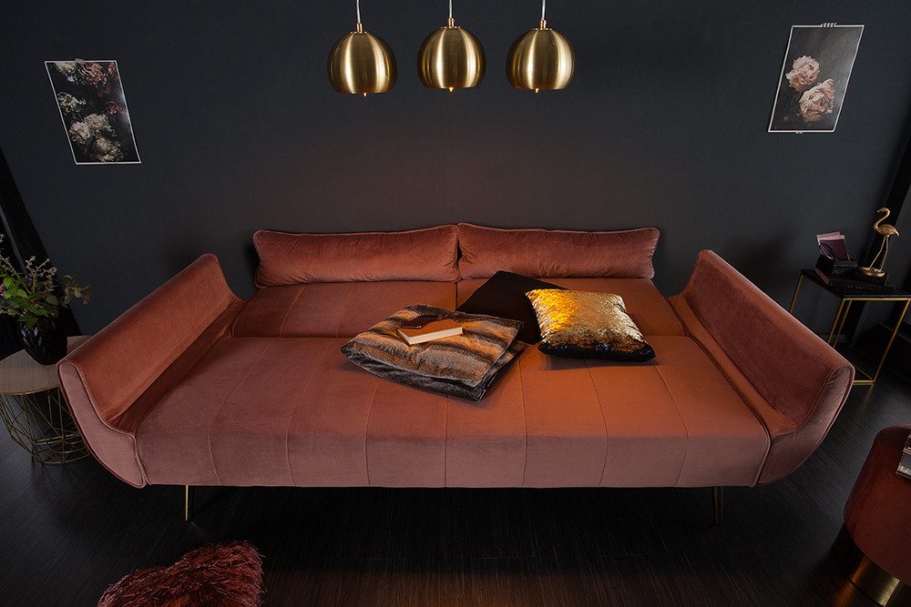 riess-ambiente Schlafsofa DIVANI 220cm altrosa/gold - Samt, Pappelholz, inkl. Kissen, Retro, Einzelartikel 1 Teile, 3-Sitzer mit Bettfunktion - ideal für Wohn-  – Bild 4 von 5