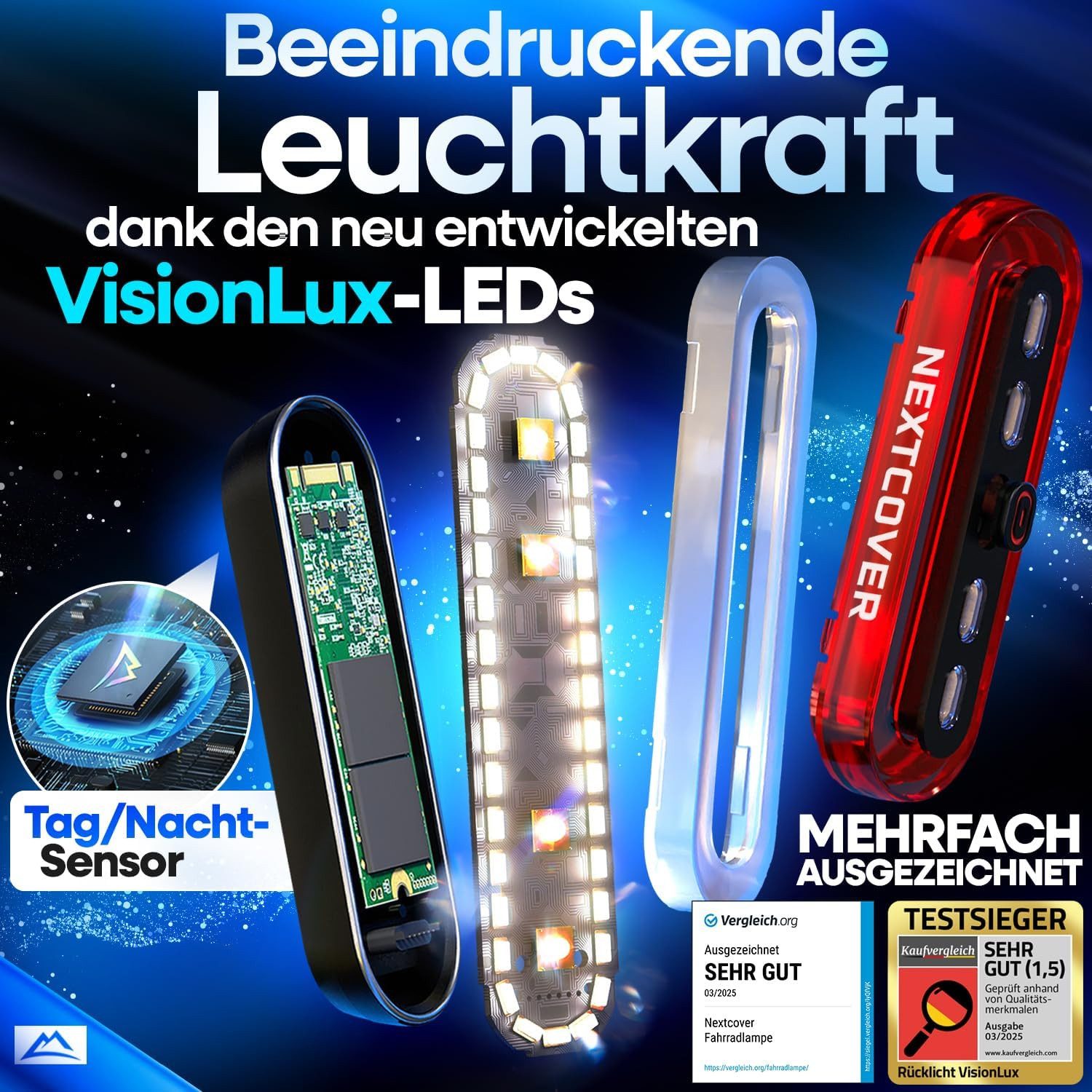 Nextcover Fahrrad-Rücklicht NEXTCOVER® BrakePro Fahrradrücklicht mit VisionLux LEDs und Bremslicht
