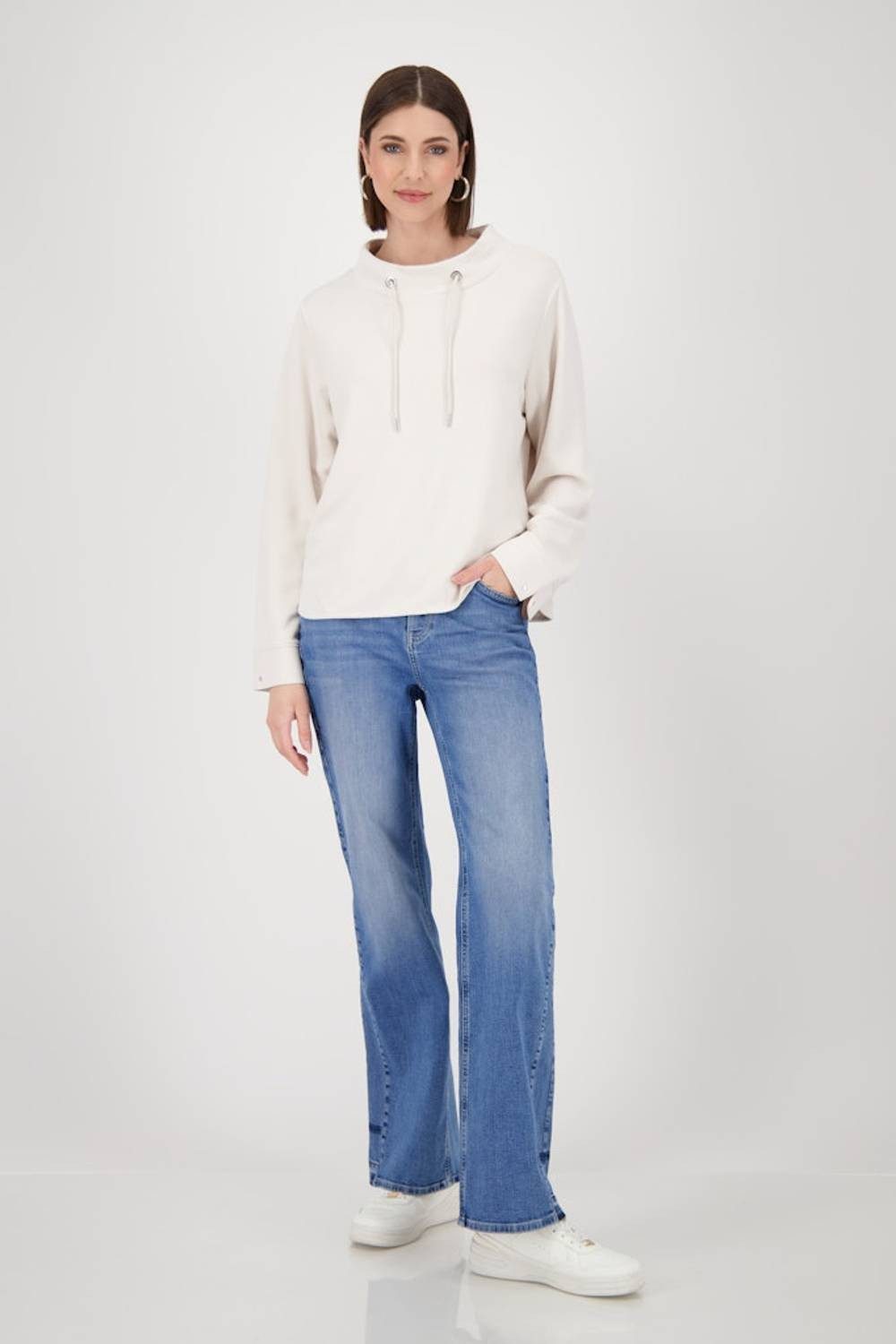 Monari Sweatshirt 809148 Stehkragen mit Bindeband für individuellen Look