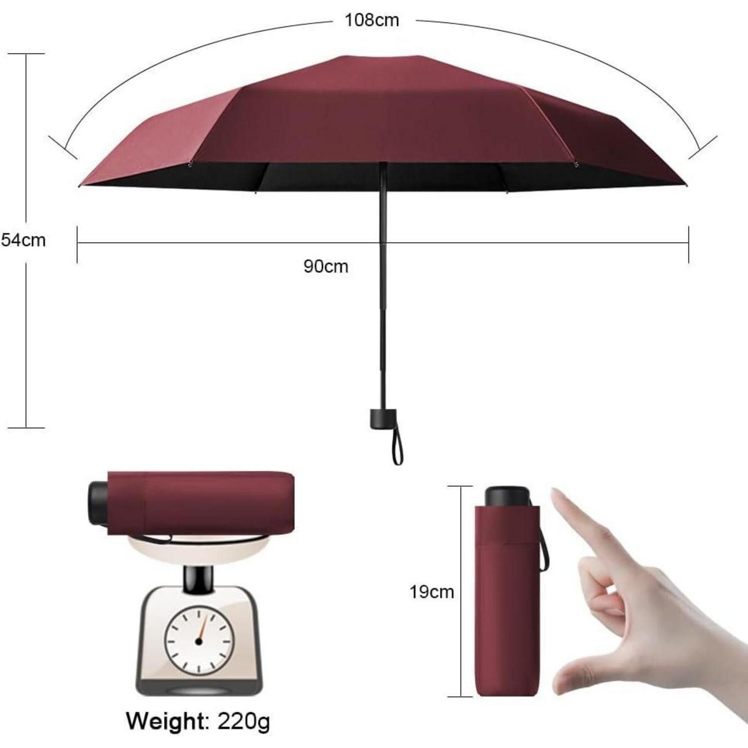 LuxusKollektion Taschenregenschirm Taschenschirm mini faltbar UV Sonnenschutz 6 Edelstahlrippen Weinrot