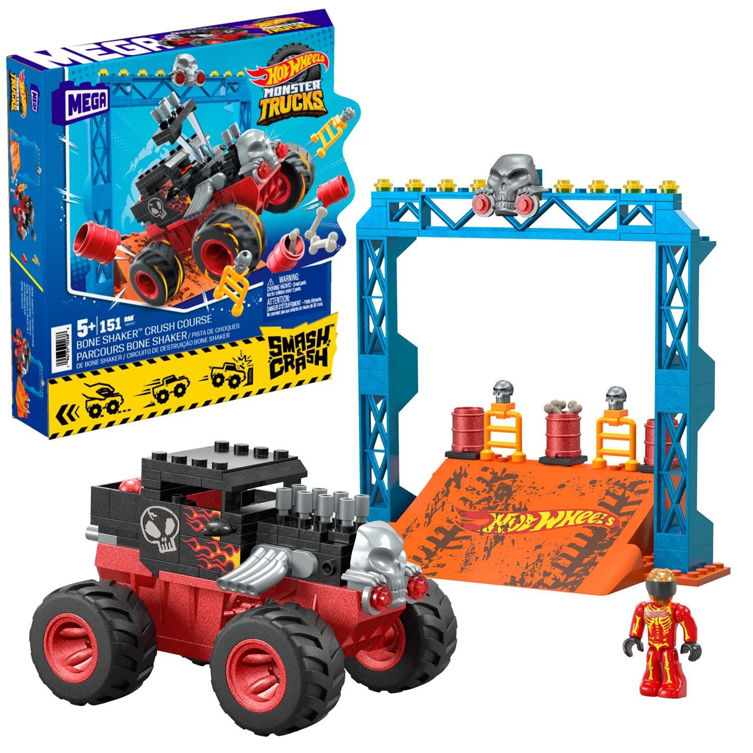 Mattel GmbH Mattel HKF87 - MEGA Hot Wheels Monster Trucks Bone Shaker Crash Set Konstruktions-Spielset