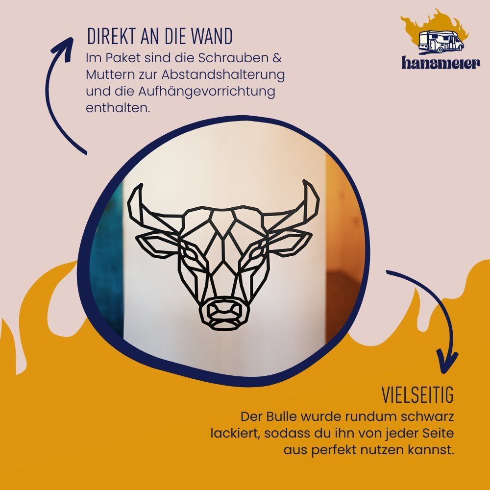Hansmeier Wanddekoobjekt Wanddeko aus Metall, Wasserfest, Für Außen & Innen, Motiv Bulle