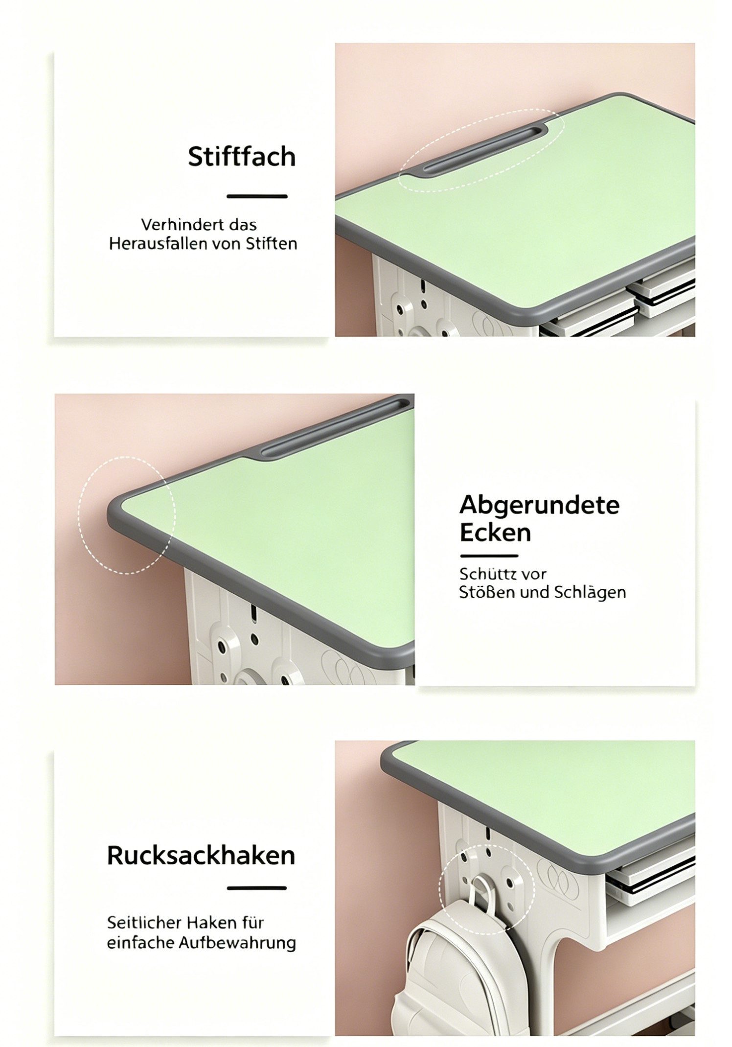 BBG Kinderschreibtisch Höhenverstellbares Kinder Schreibtisch Set mit Stuhl (Ergonomischer Lerntisch 60x40 cm, 4-Stufen Höhenverstellung, Ein Tisch, ein Stuhl), – Bild 5 von 5