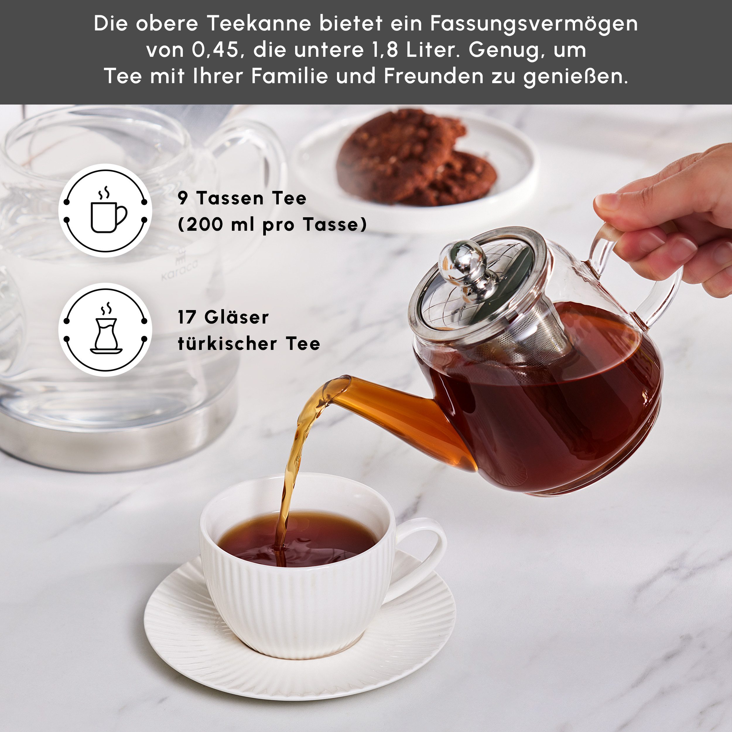 Karaca Teekanne Karaca Dora Borosilikat Glas-Teekannen-Set, 2.25L, Hitzebeständig, 2.25 l – Bild 5 von 5