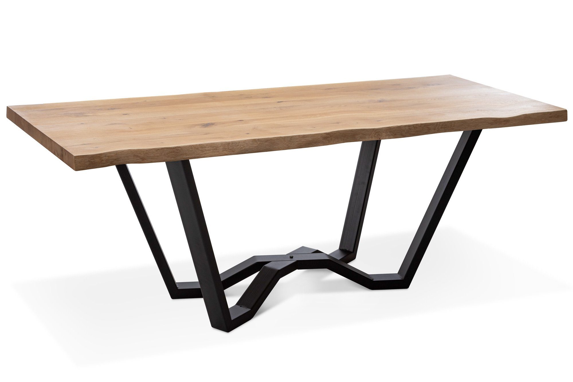Moebel-Eins Esstisch, MARYLAND II Massivholztisch mit Baumkante, Material  Eiche/Metallgestell SPINNE