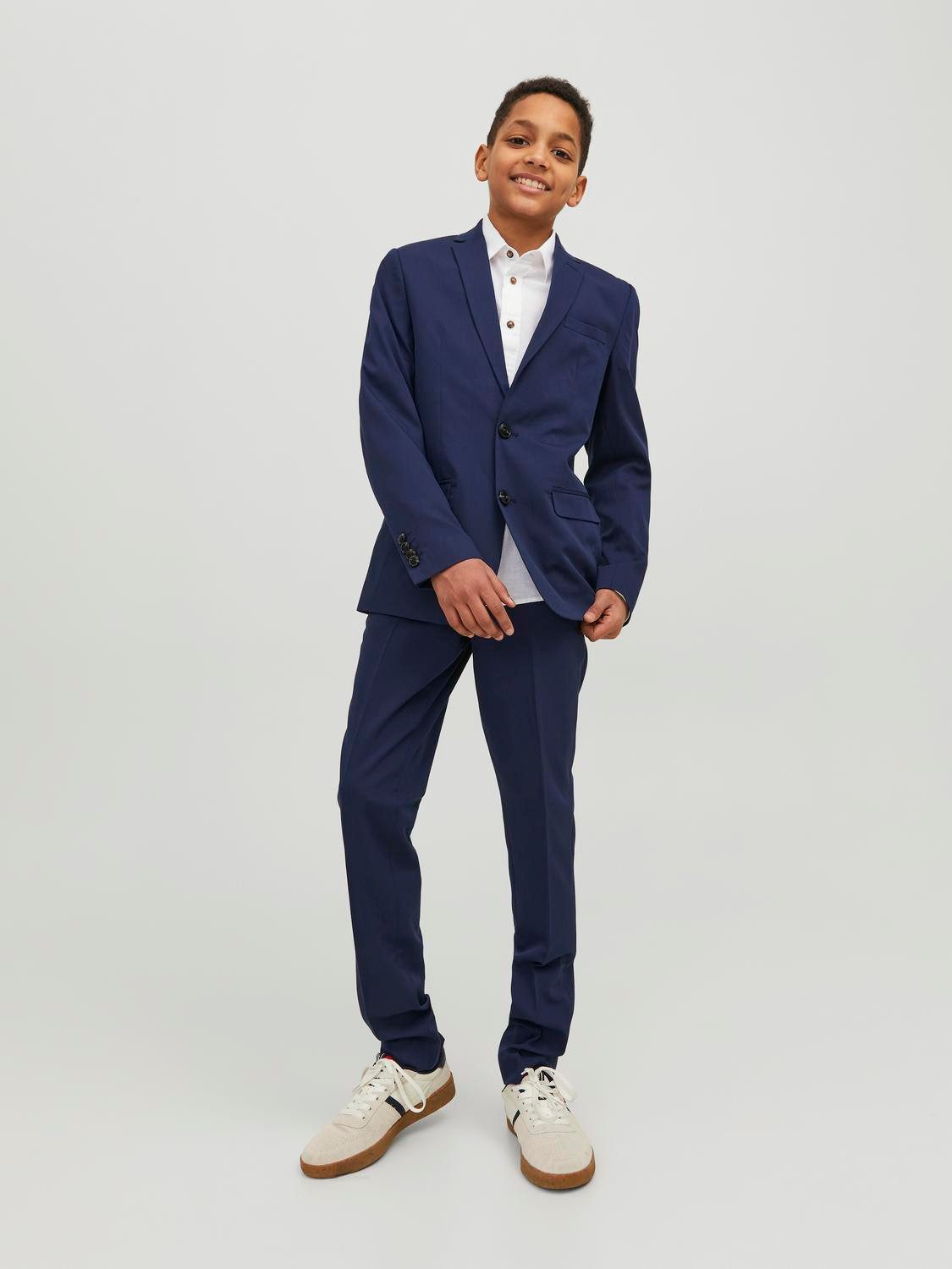 Jack & Jones Junior Anzug JPRSOLAR elastisch und pflegeleicht für besondere Anlässe (Set, 2-tlg) unifarben, modisch, slim fit, Web, Reverskragen