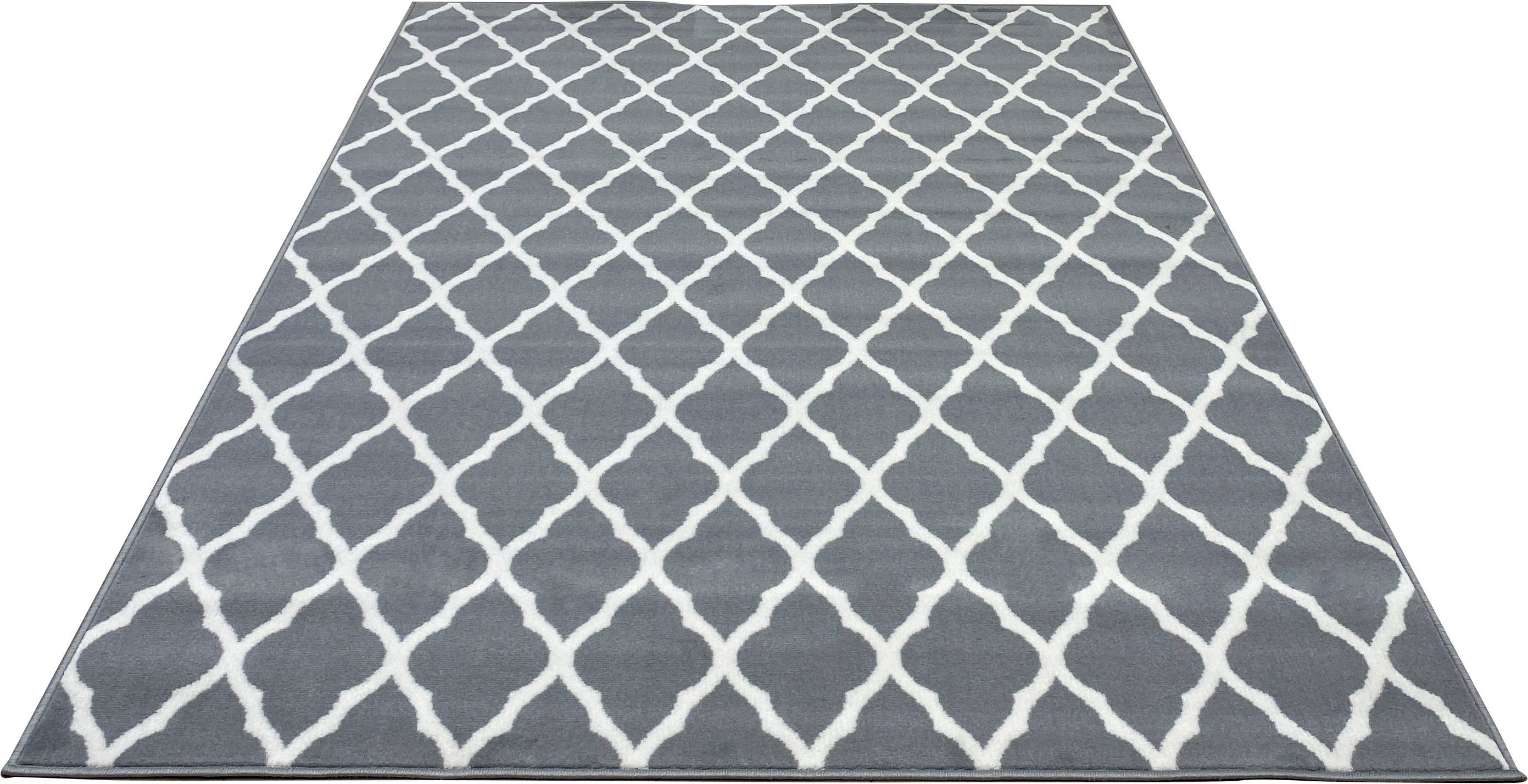 Teppich Elliota, Leonique, rechteckig, Höhe: 7 mm, grafisches Rauten-Design, modern, Kurzflor-Teppich grau