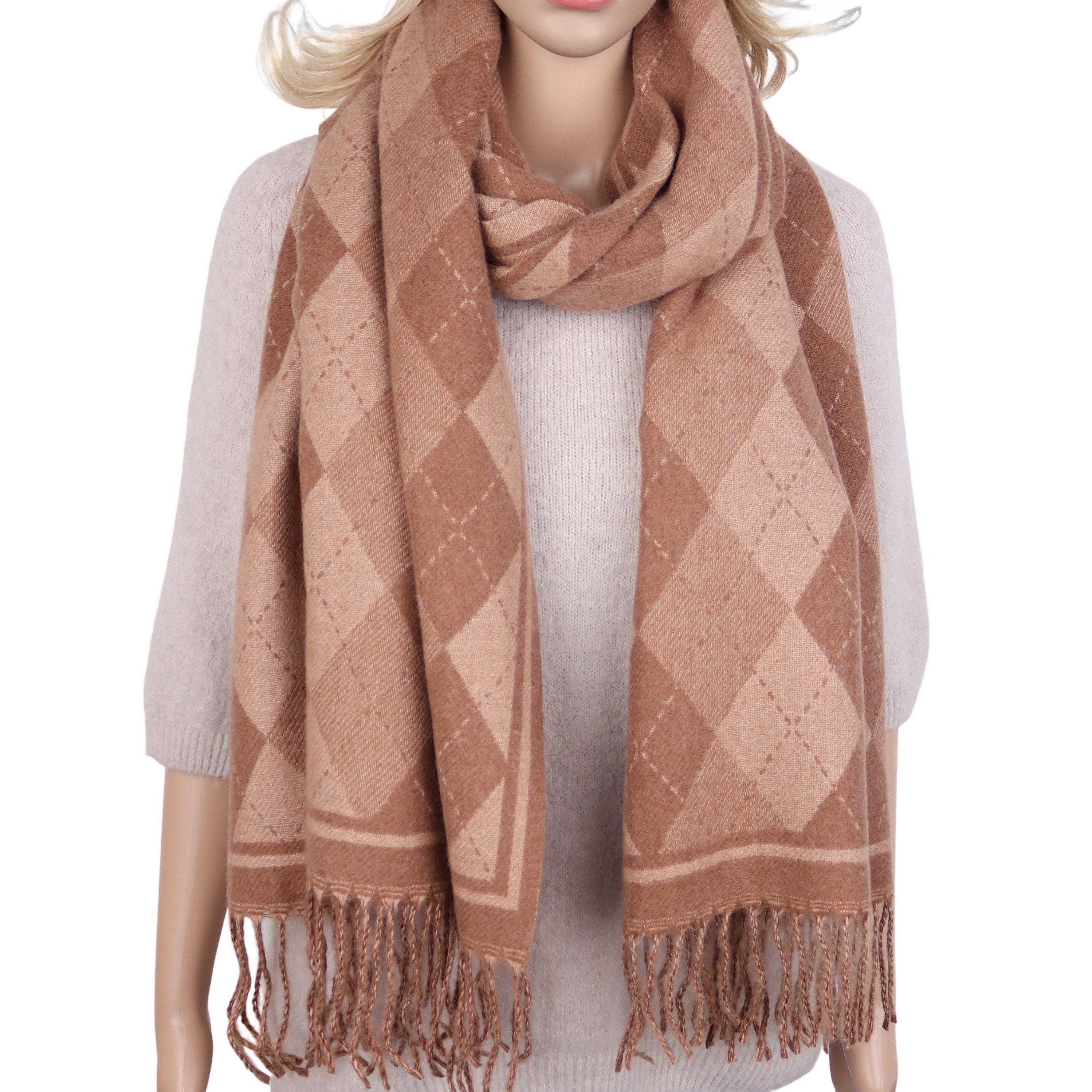 MIRROSI Modeschal Damen Schal 100% Viskose – weicher Winterschal mit Rautenmuster, (Neue Kollektion Herbst/Winter 2026), XXL Schal mit Karo Muster