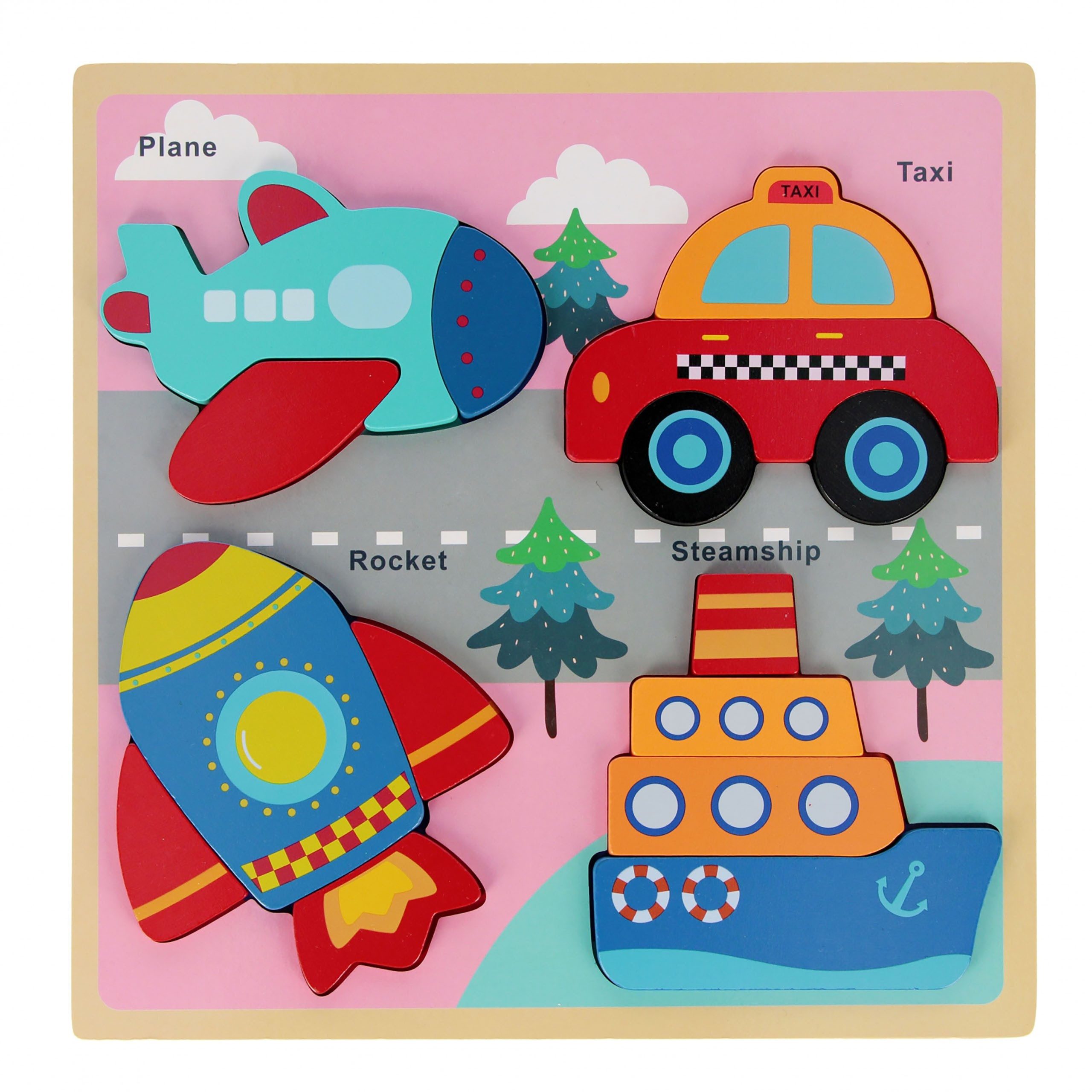 BamBam Puzzle HOLZ Puzzle Kinder, große Teile, Lernpuzzle, 4 Fahrzeuge, 8m+, BamBam, Puzzleteile