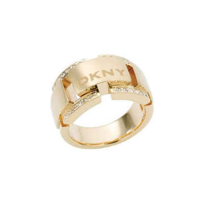 DKNY Fingerring Damen, aus Edelstahl, Gold, Zirkonia, Gr. 50 (15,9mm)