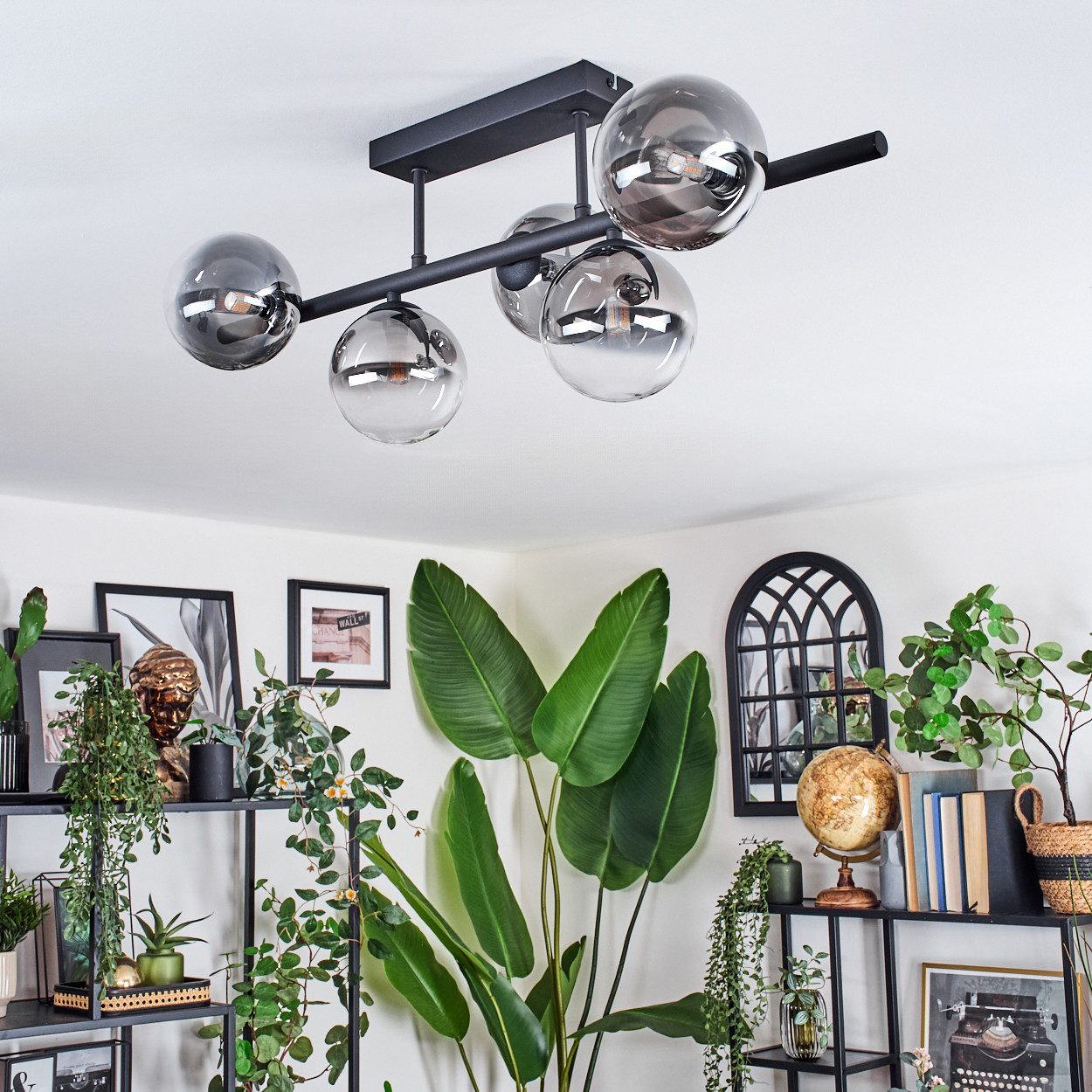 hofstein Deckenleuchte Deckenlampe aus Metall/Glas in Schwarz/Rauchfarben/K günstig online kaufen