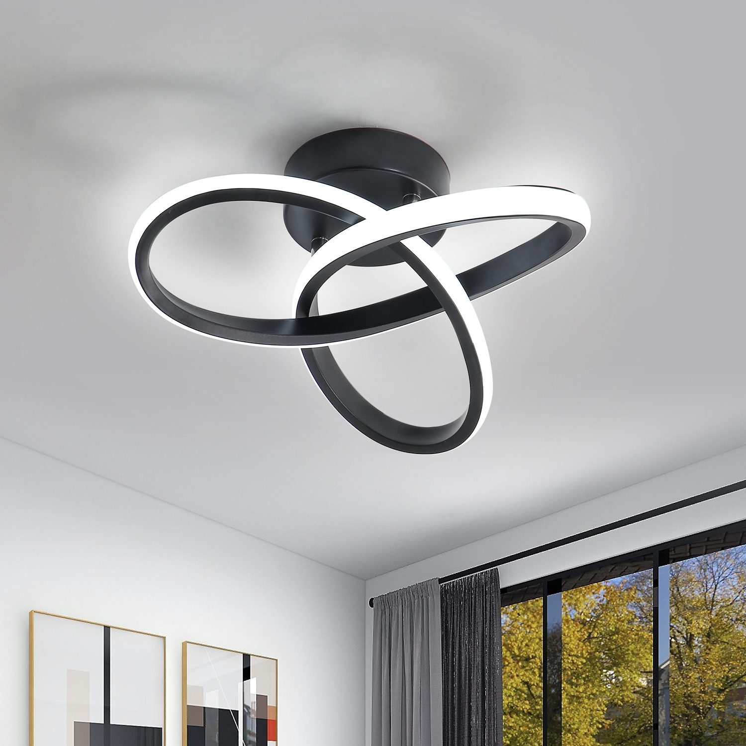 Riserva LED Dekolicht LED Deckenleuchte Schwarz 22W Kleeblatt 6500K Modern, LED wechselbar, Hochwertige Materialien,für Cafés,Kantinen,Restaurants
