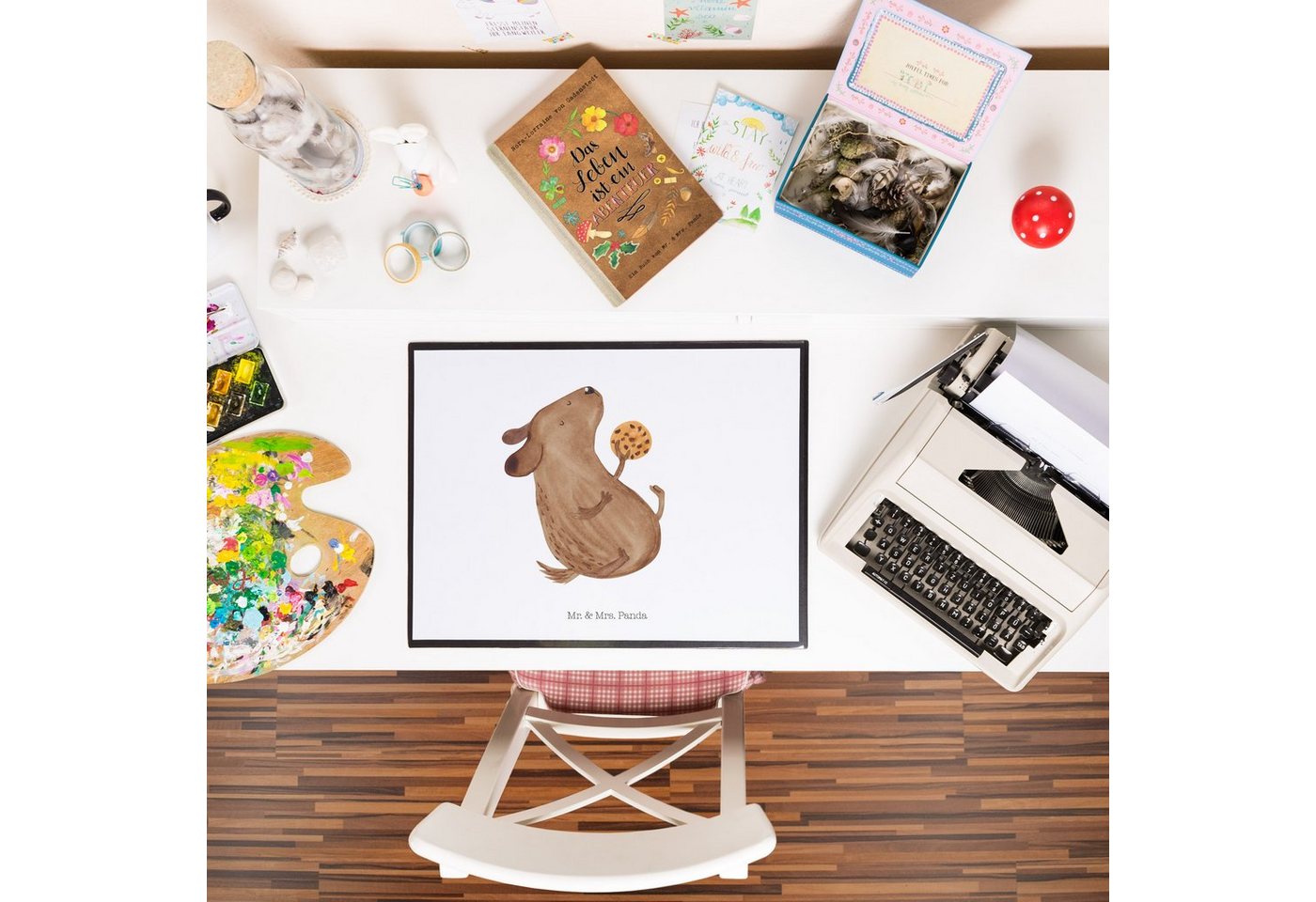 Thumbnail - Mr. & Mrs. Panda Schreibtischunterlage Hund Keks - Weiß - Geschenk, Bürobedarf, Tierliebhaber, glücklich, Vi, (Packung, ...