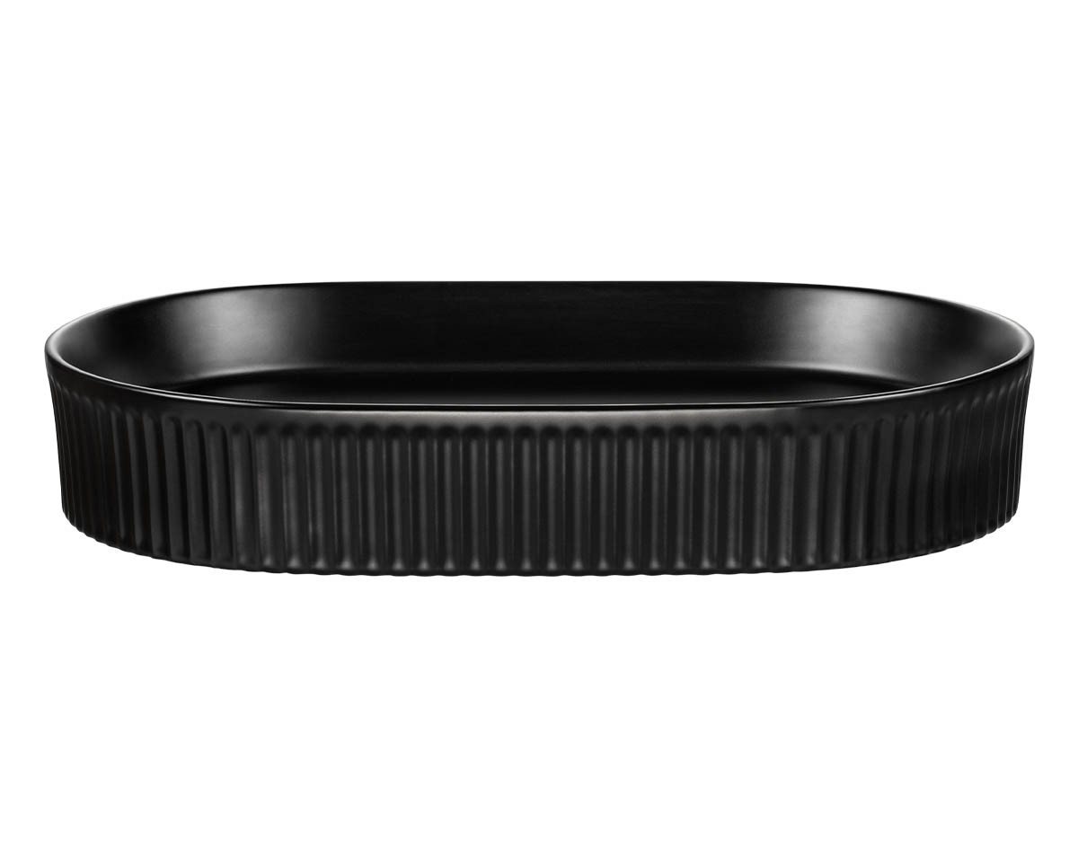 Thumbnail - einfachgutemoebel Waschtisch-Set Aufsatz-Waschbecken RIFF 56cm, Keramik geriffelt, schwarz, (Waschbecken, 1-St., Waschbe...