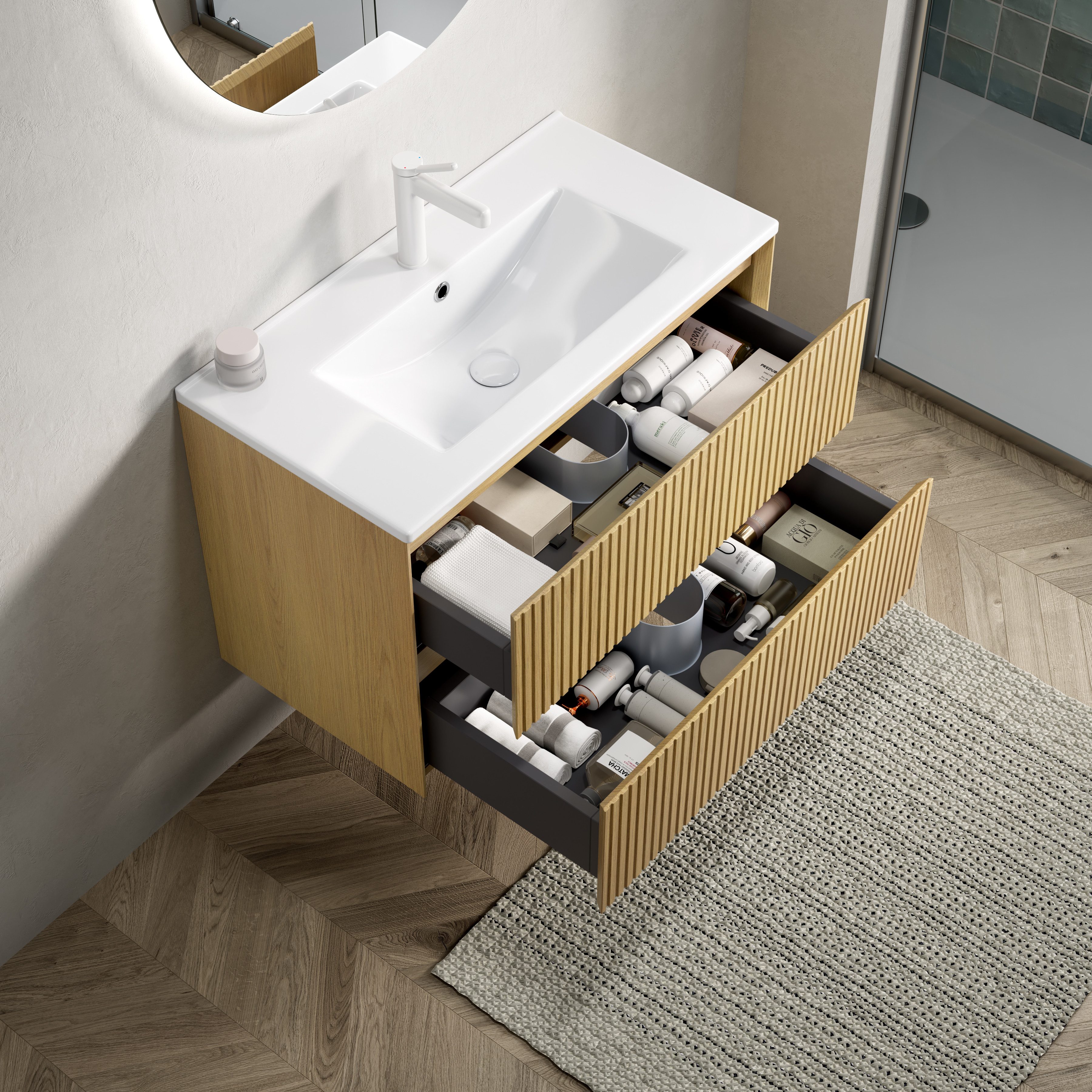 Odikalo Waschtisch Badmöbel Waschbecken Keramik Wandhalterung mit 2 Schubla günstig online kaufen