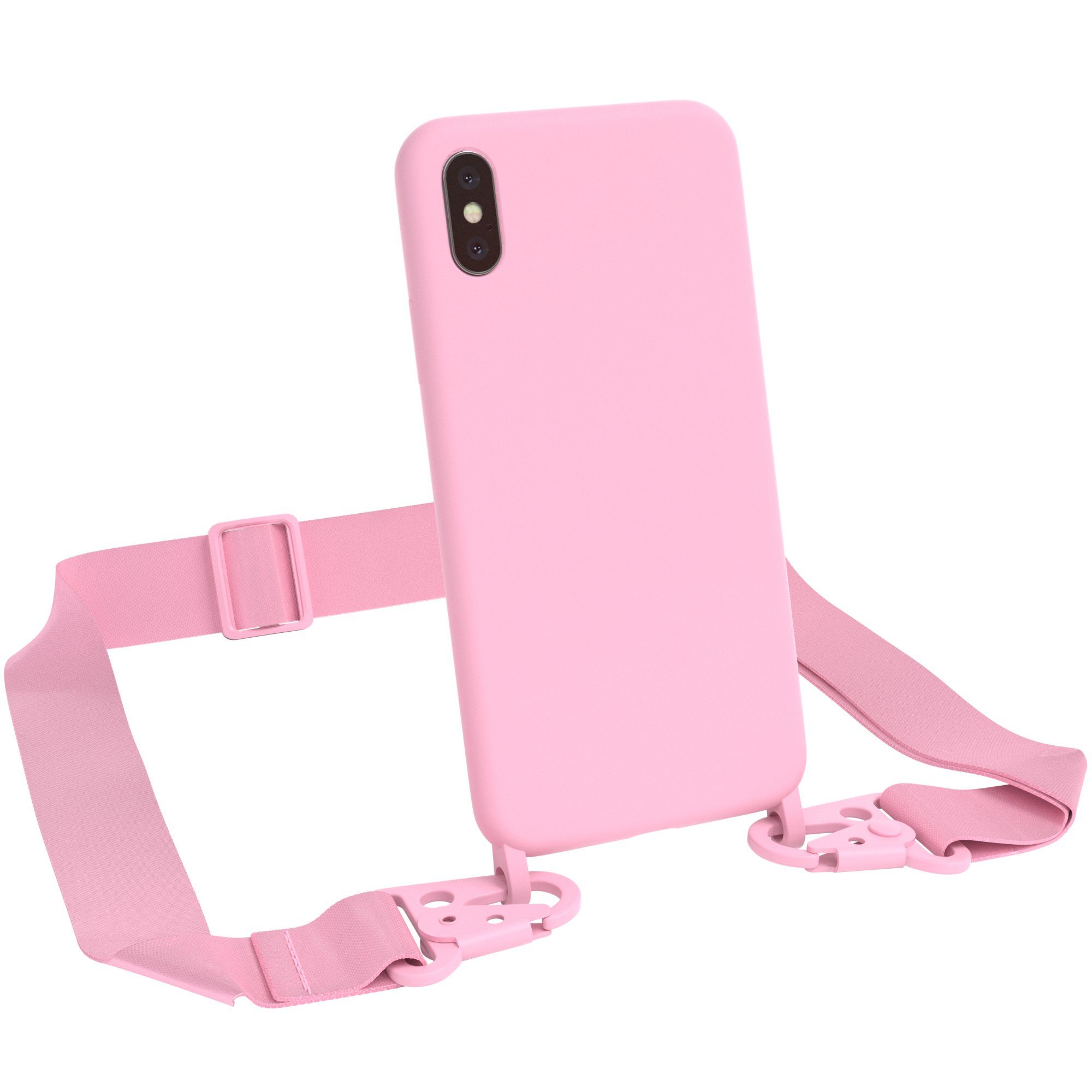 EAZY CASE Handykette Breitband Kette für Apple iPhone X / iPhone XS 5,8 Zoll, Handytasche Smartphonekette Karabiner Schutzhülle zum Umhängen Rosa