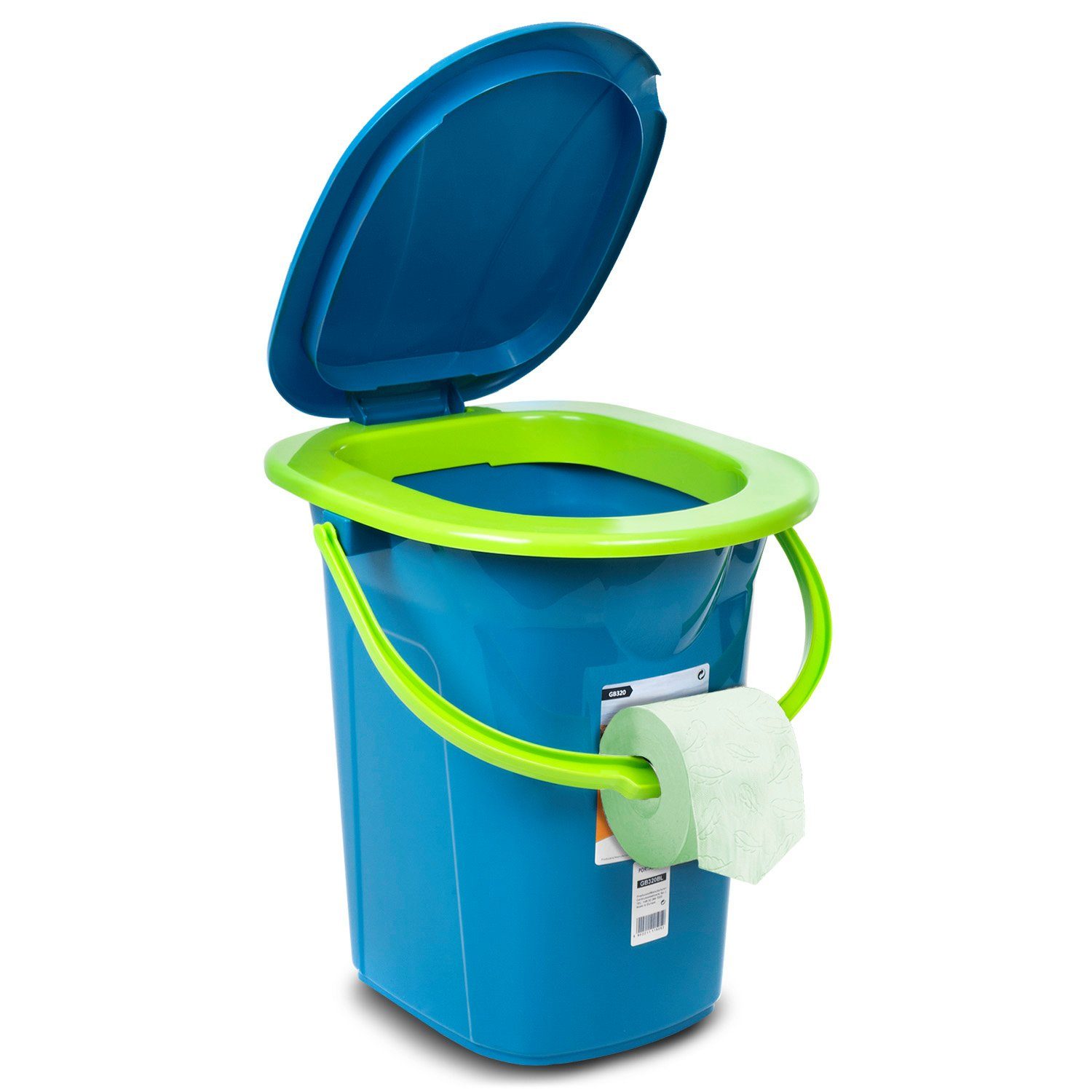 Tragegriff Türkis-Limone GB320, mit GreenBlue Toilettenpapierhalter / Campingtoilette und Auskipp-Hilfe