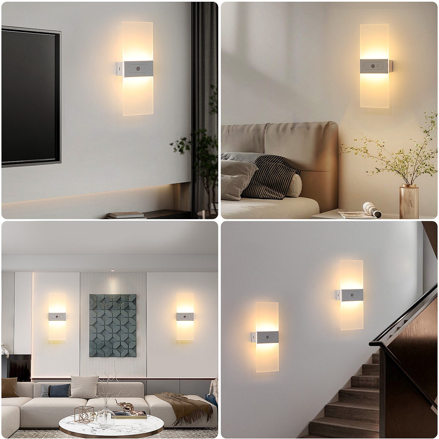 oyajia LED Wandleuchte LED Wandleuchte mit Bewegungsmelder, 2200mAh Akku USB Treppenlicht, Warmweiß, Innenbeleuchtung Nachtlicht, USB Aufladbare Acryl Wandbeleu – Bild 4 von 5