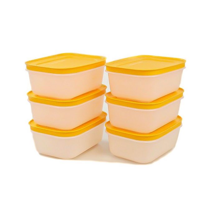 Tupperware Frischhaltedose Eis-Kristall 450 ml (6) weiß-orange + SPÜLTUCH