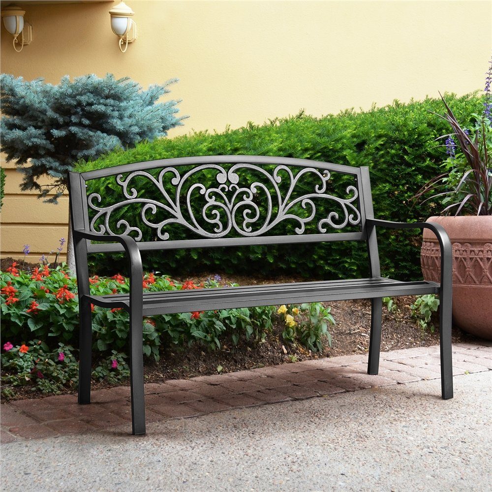 Yaheetech Gartenbank aus Mattiertem Metall mit Wellenmuster im Vintage-Stil, 3-Sitzer-Metallbank für Garten/Terrasse/Balkon – Bild 3 von 5