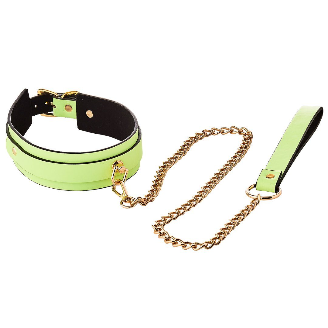 Dream Toys Erotik-Halsband in Halsband Glow mit the Dark - Leine neongrün