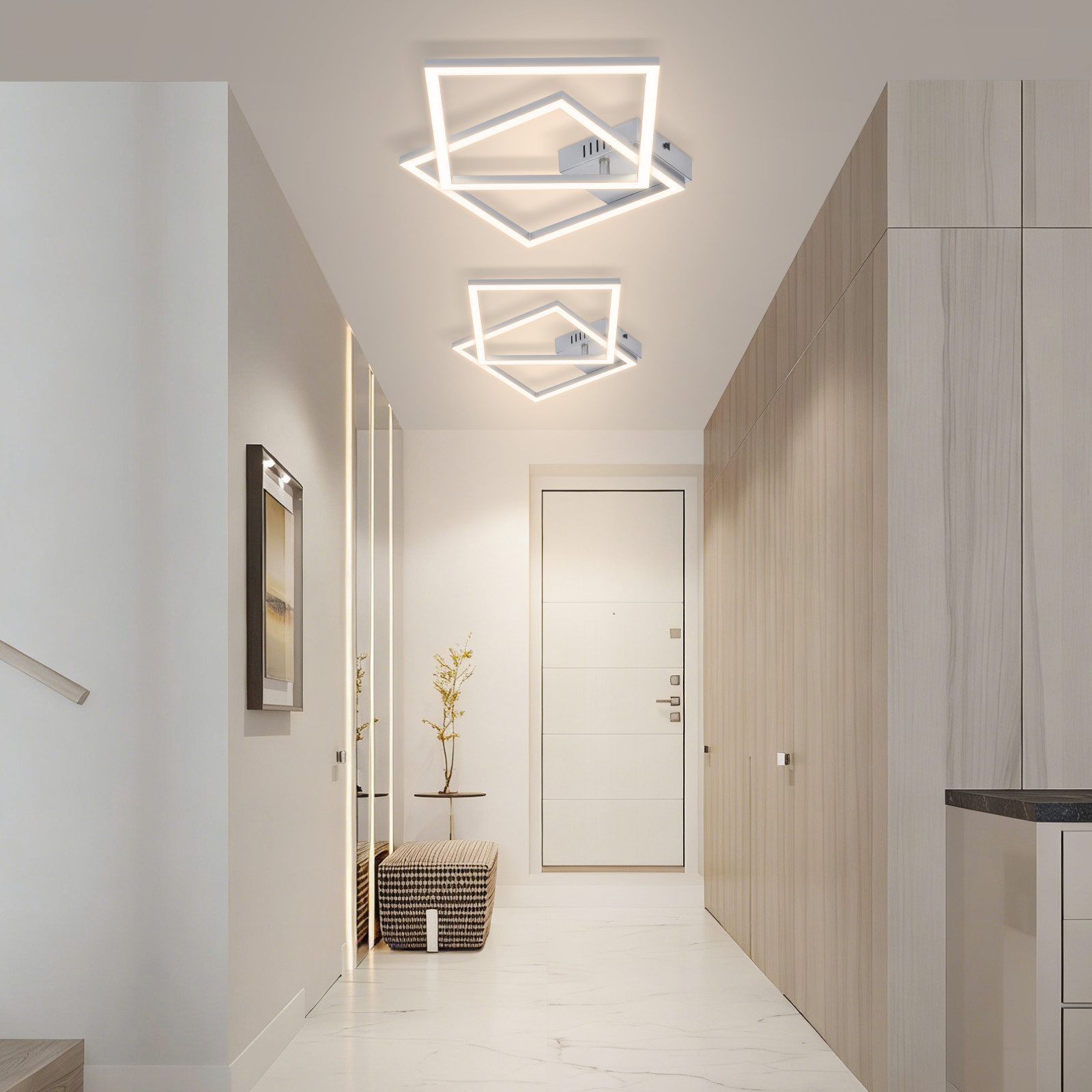 ZMH LED Deckenleuchte 2 überkreuzte Rahmen, 39,5 cm, flach und drehbar, nicht dimmbar, LED fest integriert, Neutralweiß, Wohnzimmer Drehbar, 24 W, für Schlafzim – Bild 4 von 5