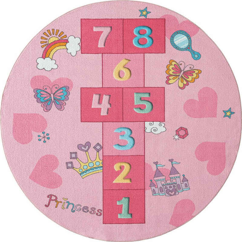 Teppich Happy Life Kinderteppich, Spielteppich, Zahlen, Pink, the carpet, Rund, waschbar, Anti-Rutsch Unterseite, Bunt und Kindergerecht