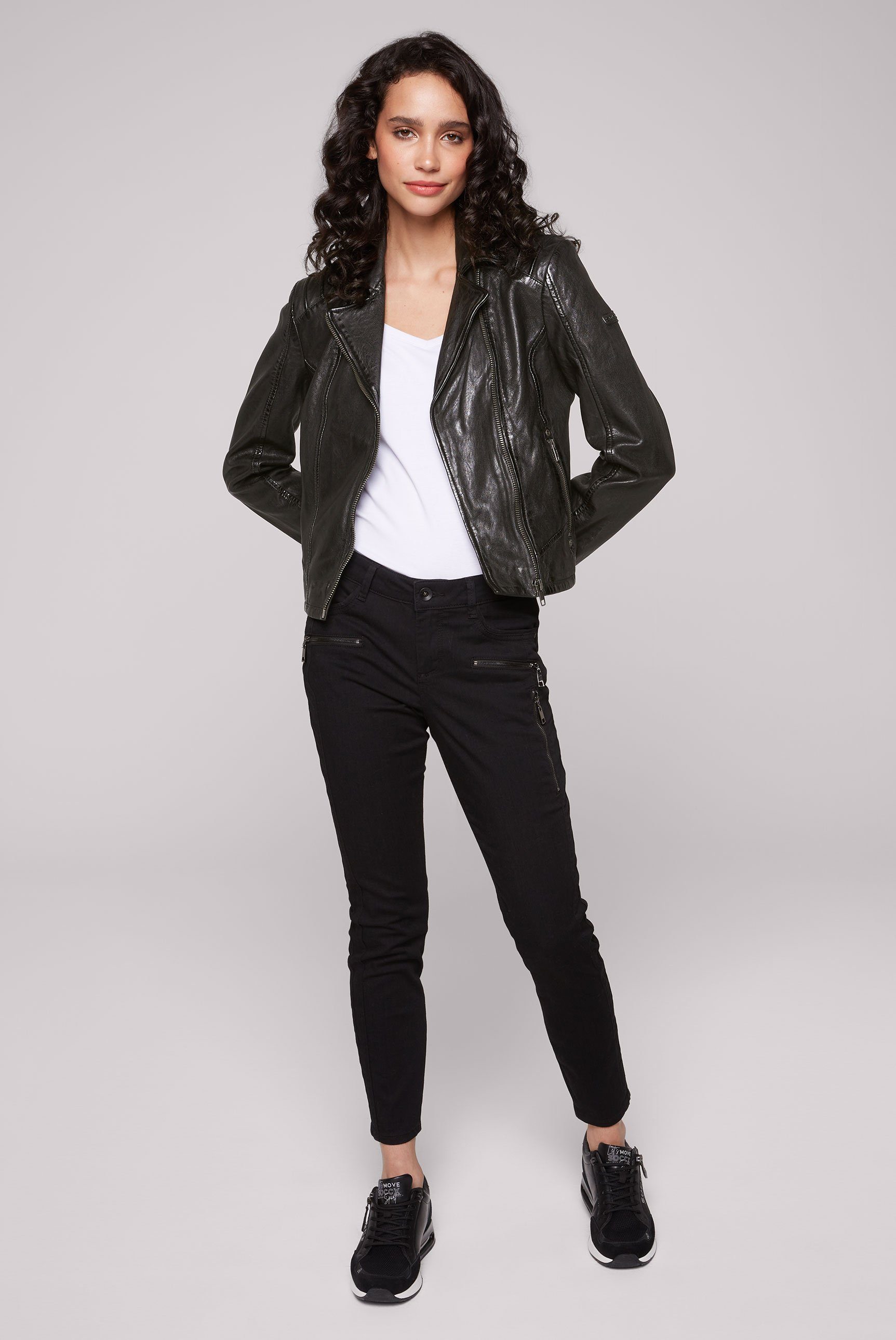 SOCCX Lederjacke mit Zipper am Ärmelende