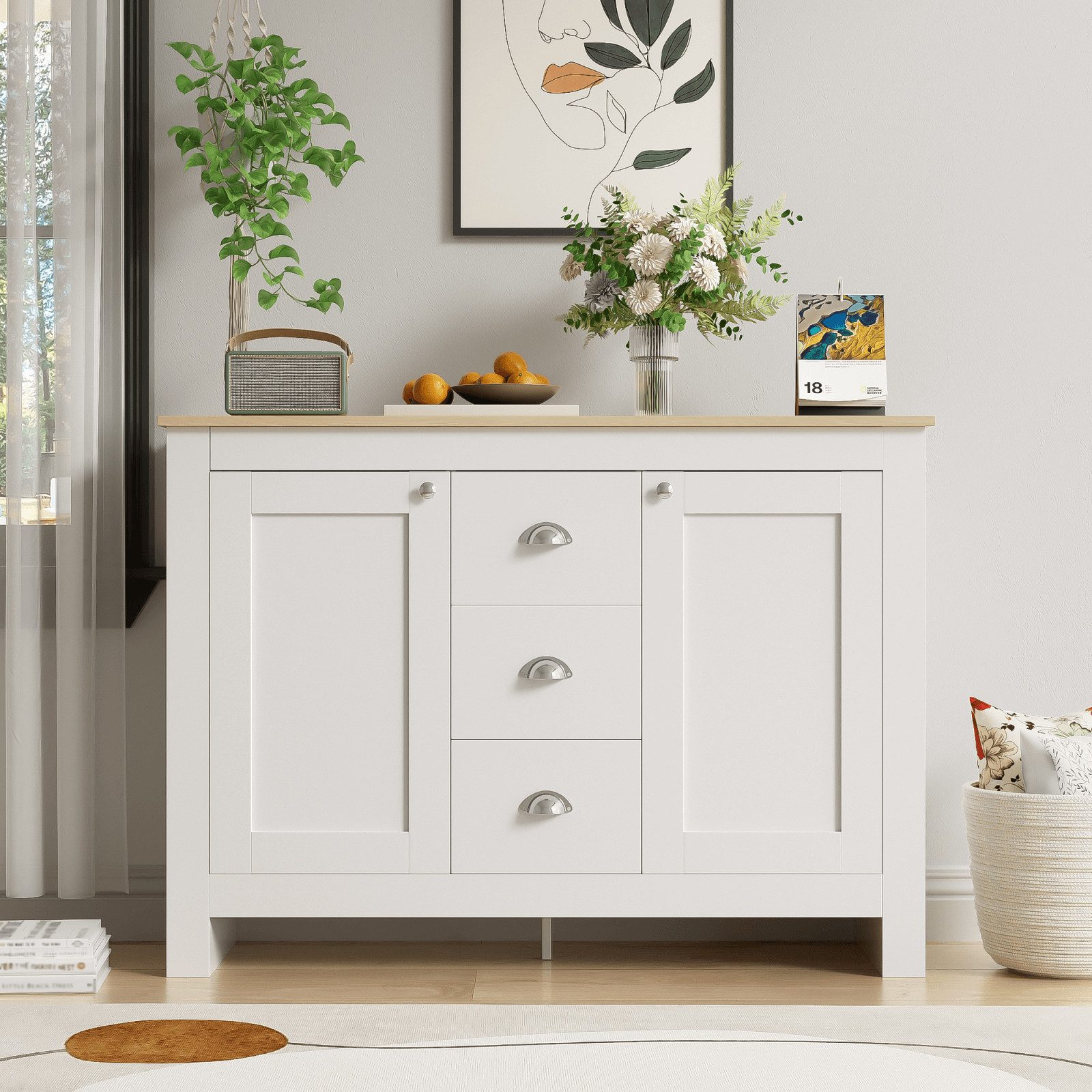 Beistellschrank Sideboard + 3 Schubladen + 2 Türen + 4 Fächer