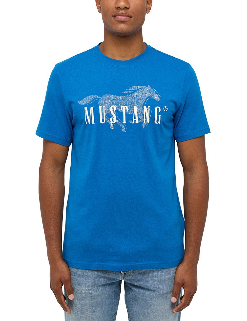 Mustang Print-Shirt blau Kurzarmshirt MUSTANG