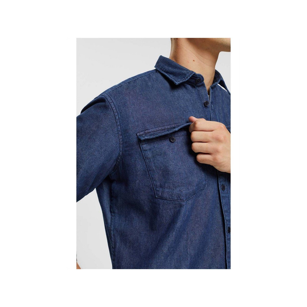 Esprit Langarmhemd uni dark washed blue (1-tlg)