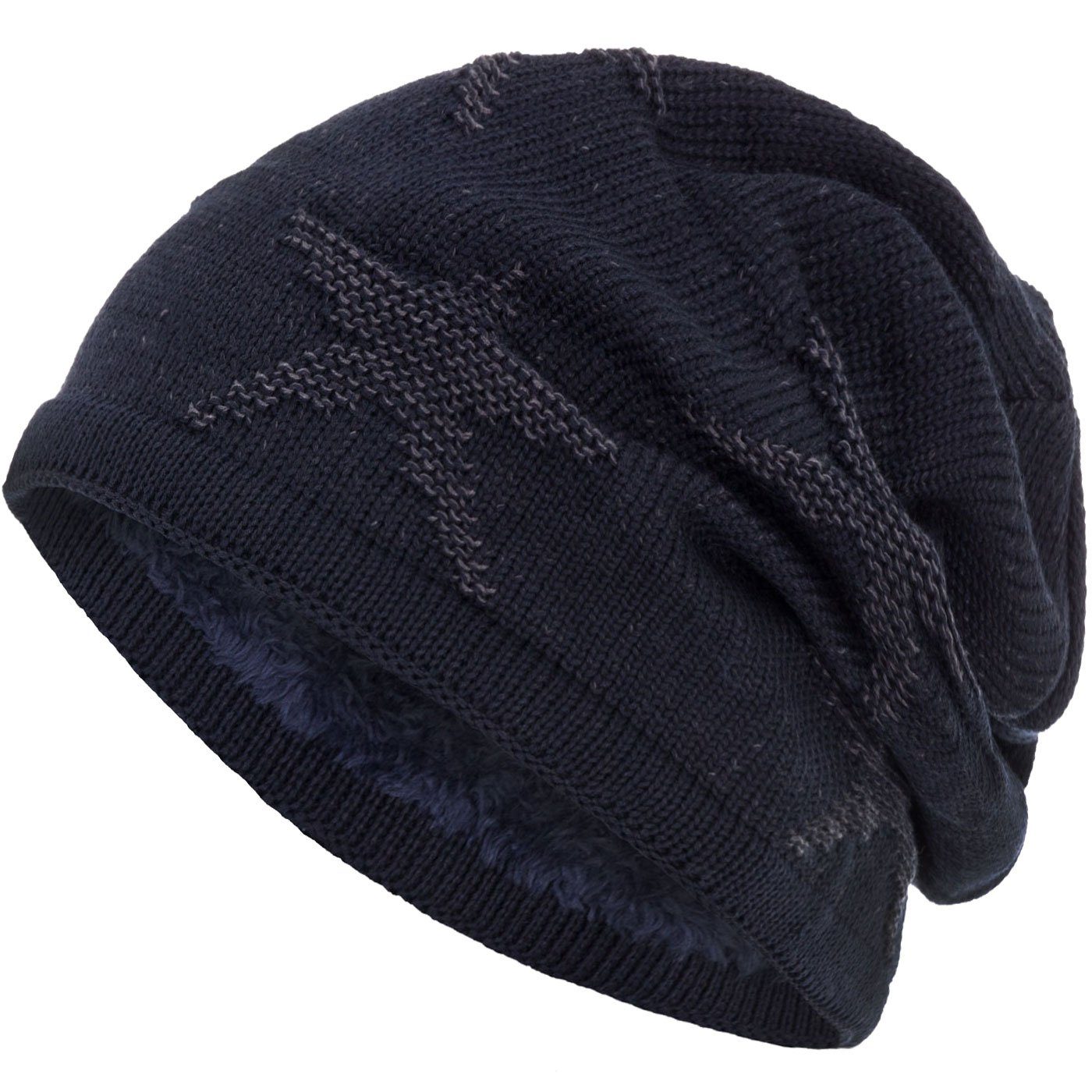 marineblau compagno und Herren (1-St) Beanie gefütterte Strickmütze Strickmütze Damen Warm Wintermütze