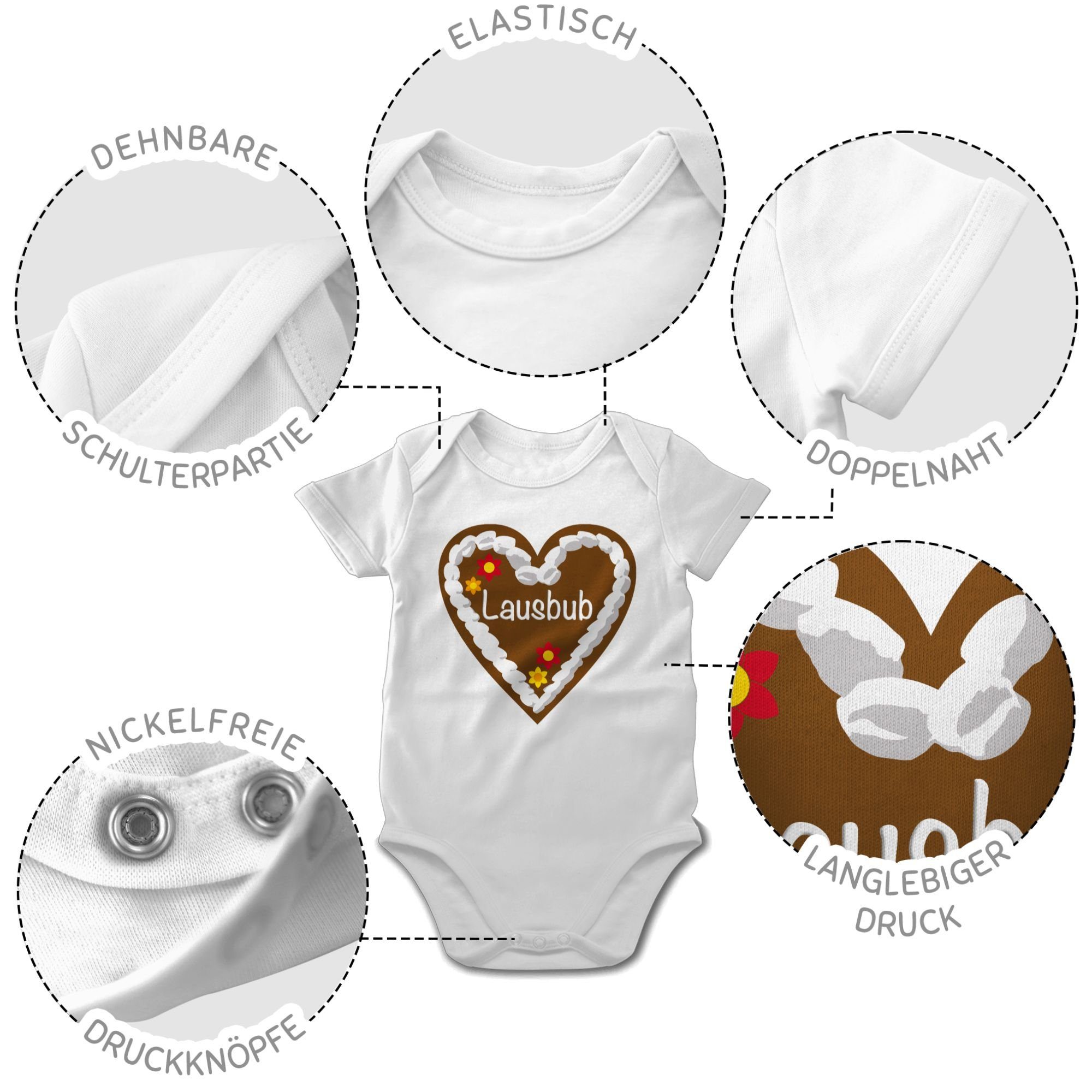 Shirtracer Shirtbody Lausbub Lebkuchenherz für 2 Baby Outfit Oktoberfest Mode Weiß