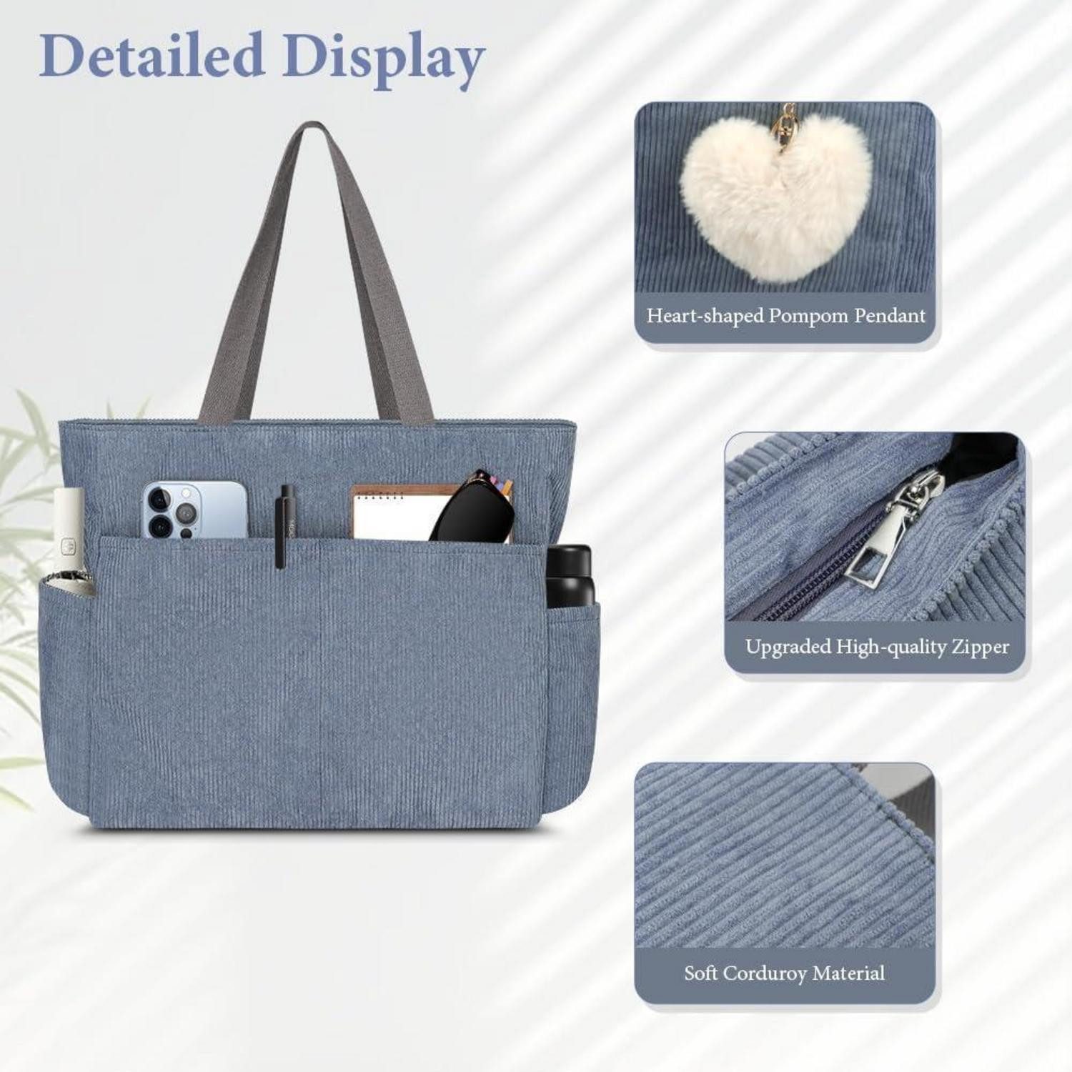 LuxusKollektion Shopper Handtasche Damen Kord Shopper Groß Reißverschluss Grau