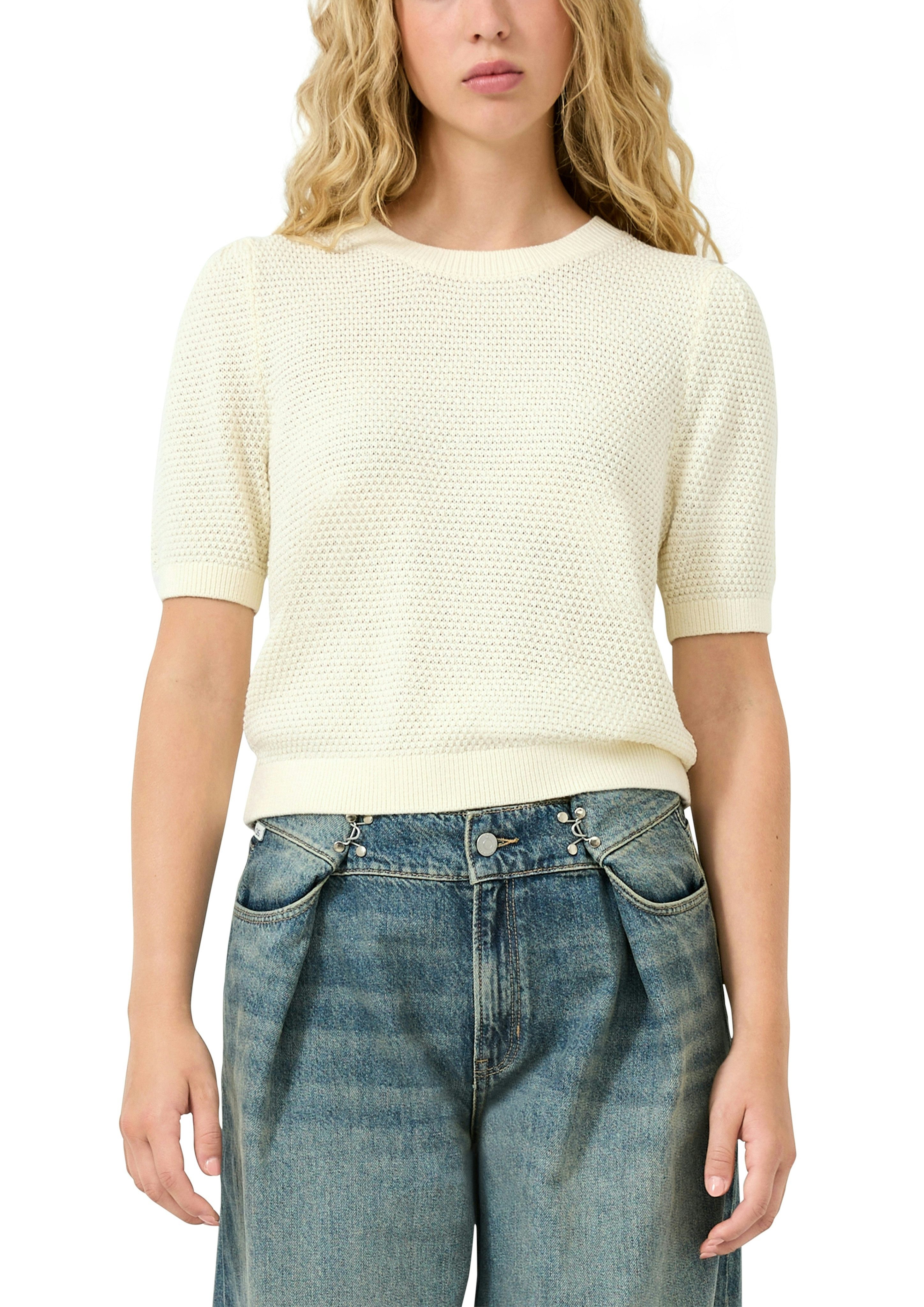 QS Strickpullover Halbarm und in Waben-Optik