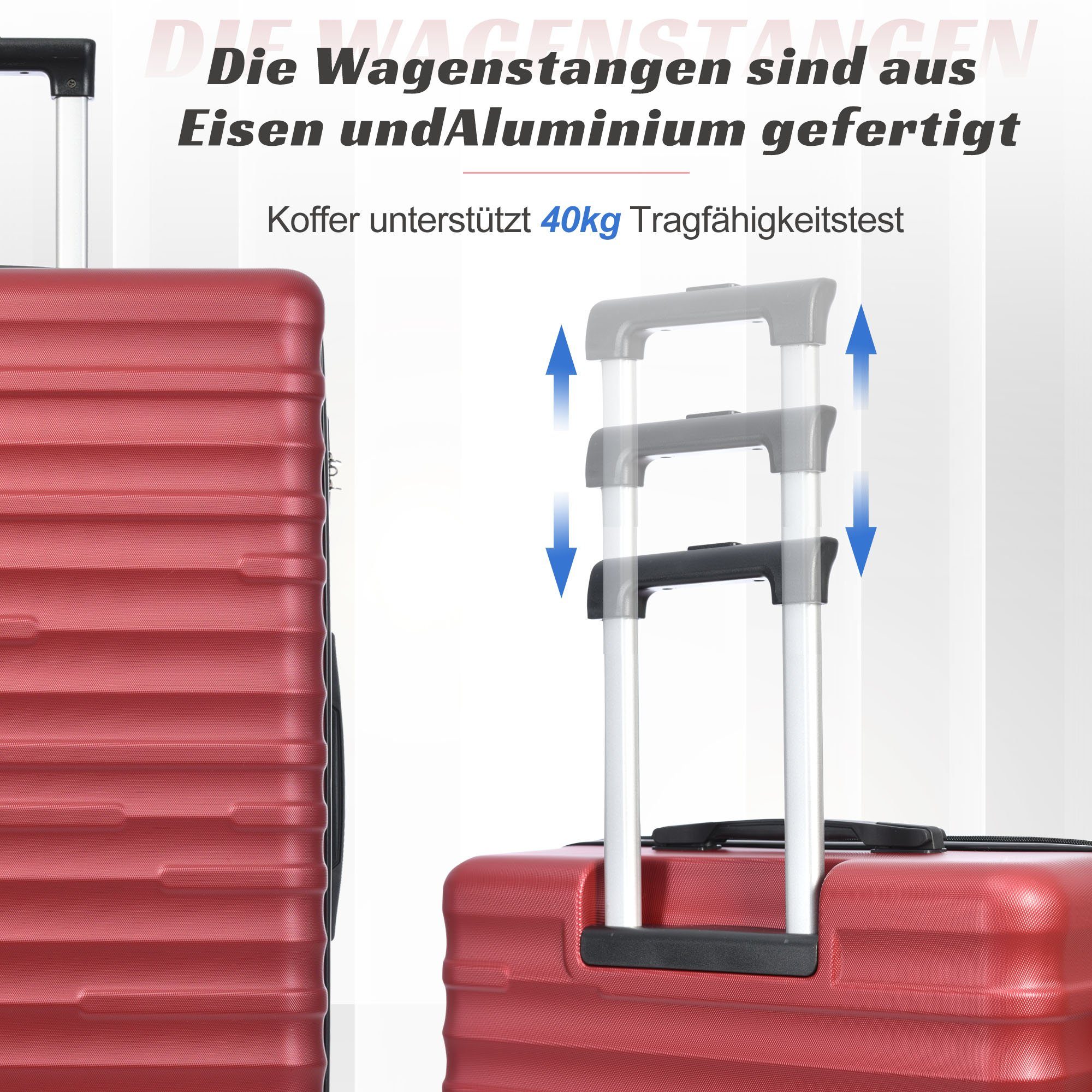 Ulife Hartschalen-Trolley cm 4 TSA-Schloss Kabinenkoffer wasserdicht, Spinnerräder 4 mit Rollen, L-Größe:44,5*28*67 Rollen Rot