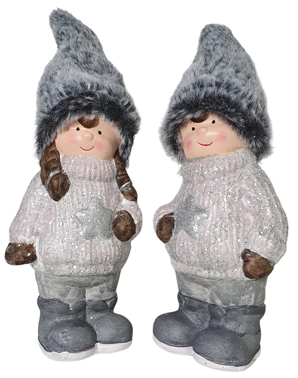 Weihnachtsfigur Winterkinder Figuren Weihnachtsdeko Junge Mädchen 2er Set Dekofiguren