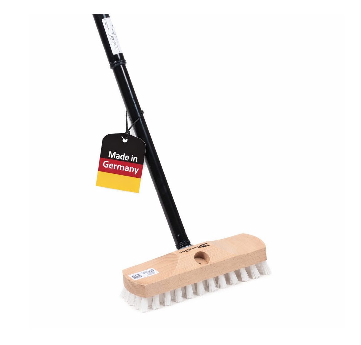 BawiTec Reinigungsbürste Universal Schrubber mit Stiel Bodenschrubber Holzstiel Teleskopstiel, Fliesen, Holzböden, Steinböden, Garagenböden, Keramik, (1-tlg), klein und handlich