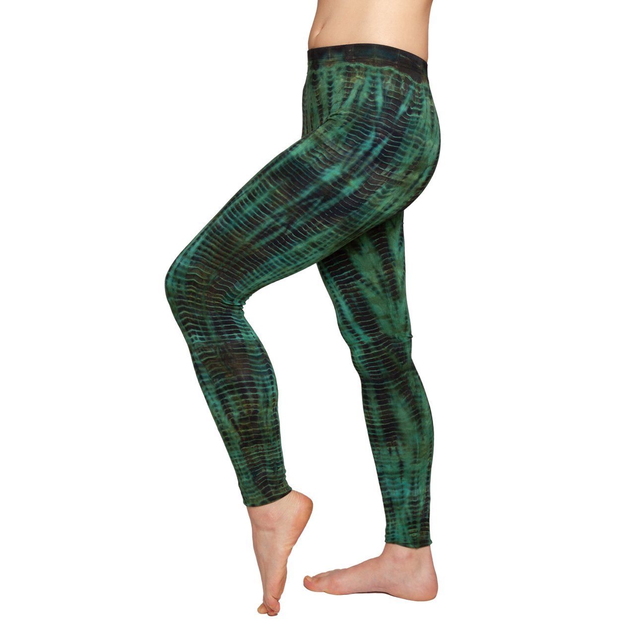 PANASIAM Yogaleggings Unikat natürlicher Batik CT08 alternative Leggings Tiedye lange Sportleggings aus Leggings Leggings Hippie darkgreen 'Dschungel' Viskose Batik