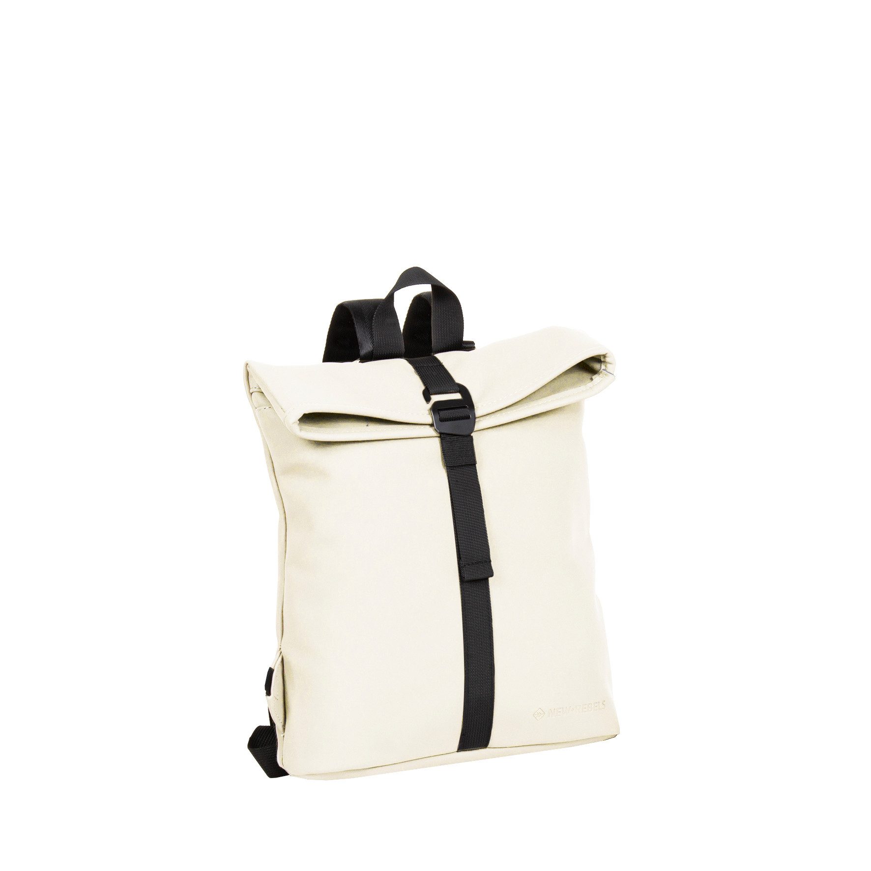 NEW REBELS Cityrucksack kleiner Roll Up RollTop Kurier Rucksack Mart Los Angeles, wasserabweisendes Planenmaterial, cremeweiß