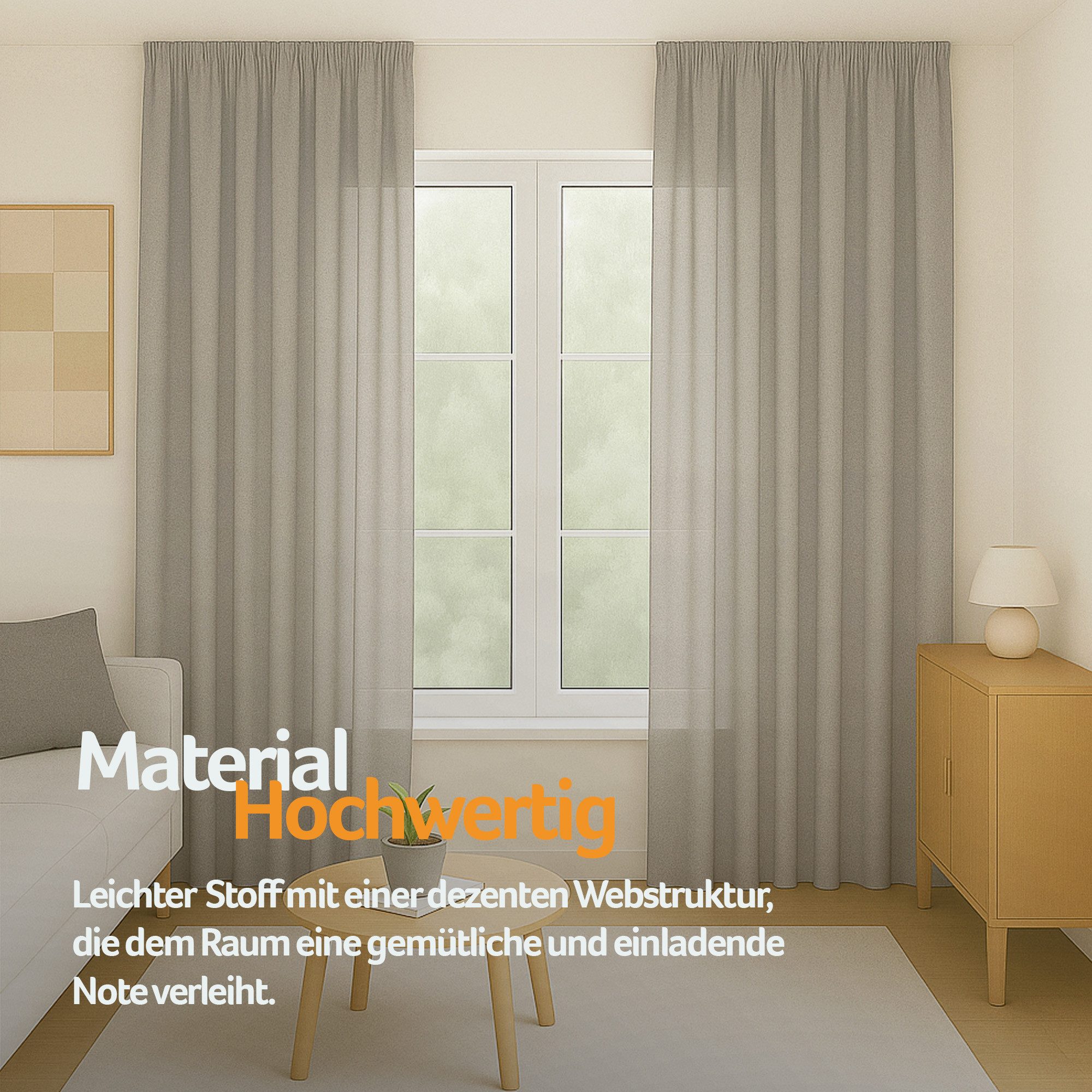Bestlivings Gardine "Ellen" mit Universalband (2 St), Kräuselband, blickdicht, in moderner Satin-Optik, einfarbig, modern, waschbar bei 30°C – Bild 2 von 5
