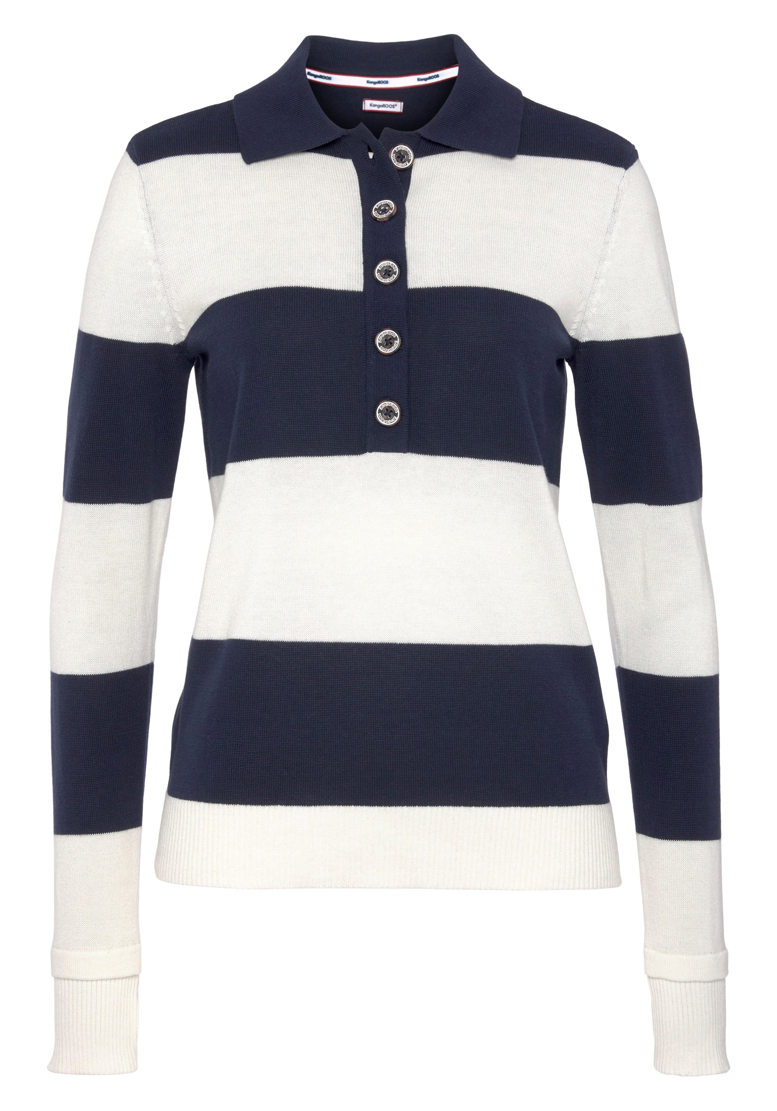 KangaROOS Polokragenpullover mit modischer Knopfleiste & maritimen Blockstreifen
