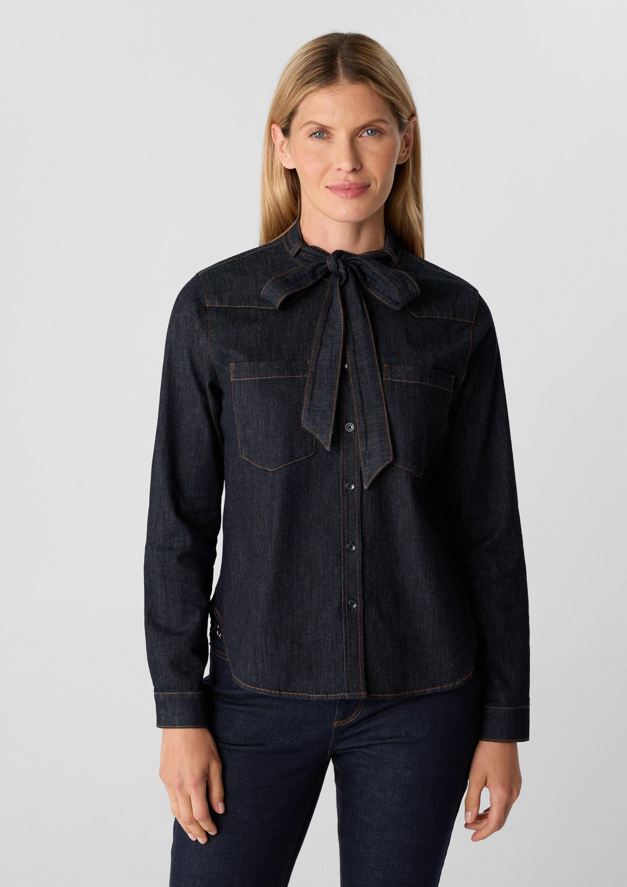 comma Langarmbluse Bluse Weiches Denimhemd mit Schluppe günstig online kaufen