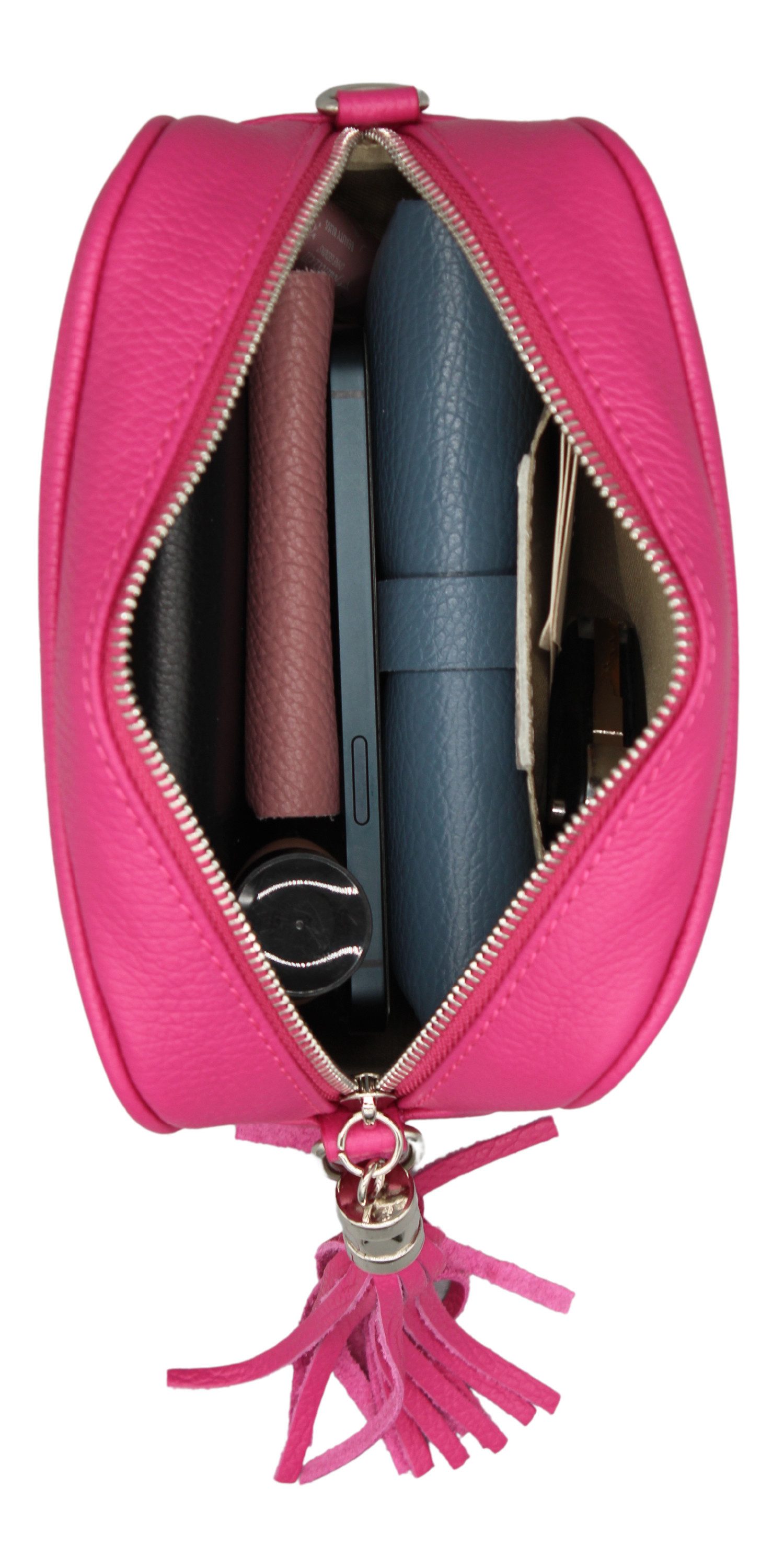 Adel Bags Schultertasche QUASTE Umhängetasche für Damen, Schultertasche, Crossbody Bag, aus echtem Leder, Hergestellt in Italien, mit gemustertem Gürtel