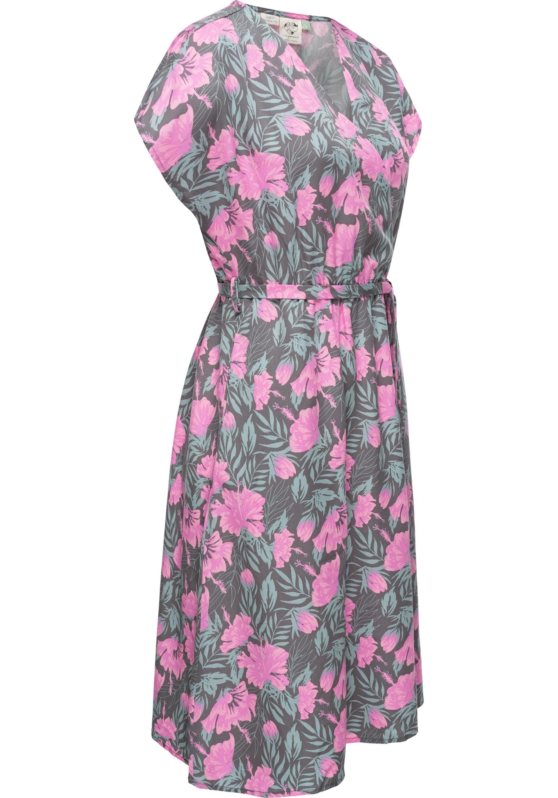 Ragwear Jerseykleid Selyma Organic stylisches Shirtkleid mit V-Ausschnitt und Bindegürtel