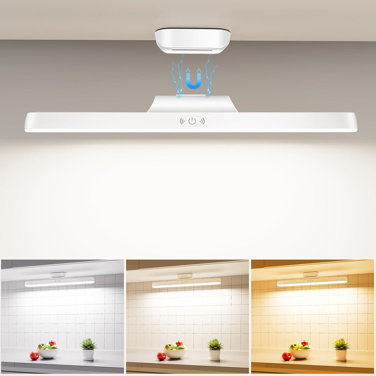 Pdgrid LED Unterbauleuchte 32 cm langer LED-Streifen mit wiederaufladbarem 3000-mAh-Akku, LED fest integriert, Warmes gelbes Licht, neutrales Licht, kaltes weißes Licht, Typ-C-Schnellladeanschluss ;Starke Haftung ;180° drehbar