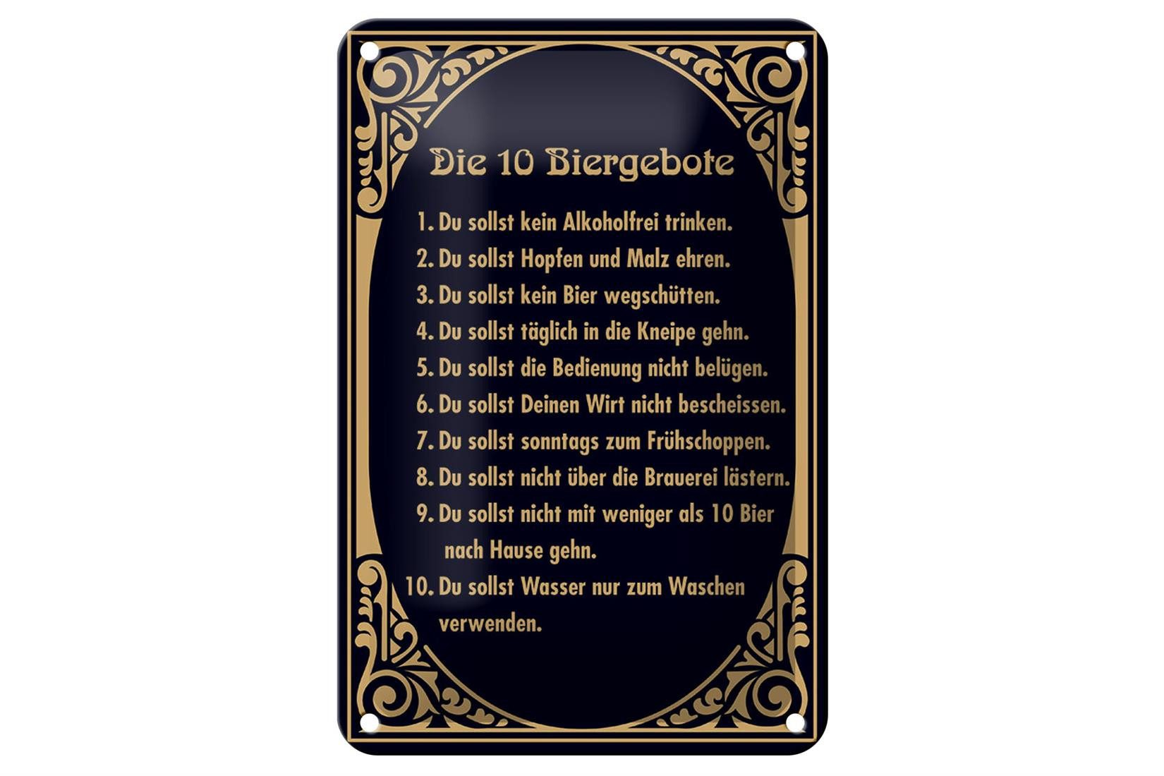 Metallschild Alkohol 12x18cm 10 Biergebote Bier